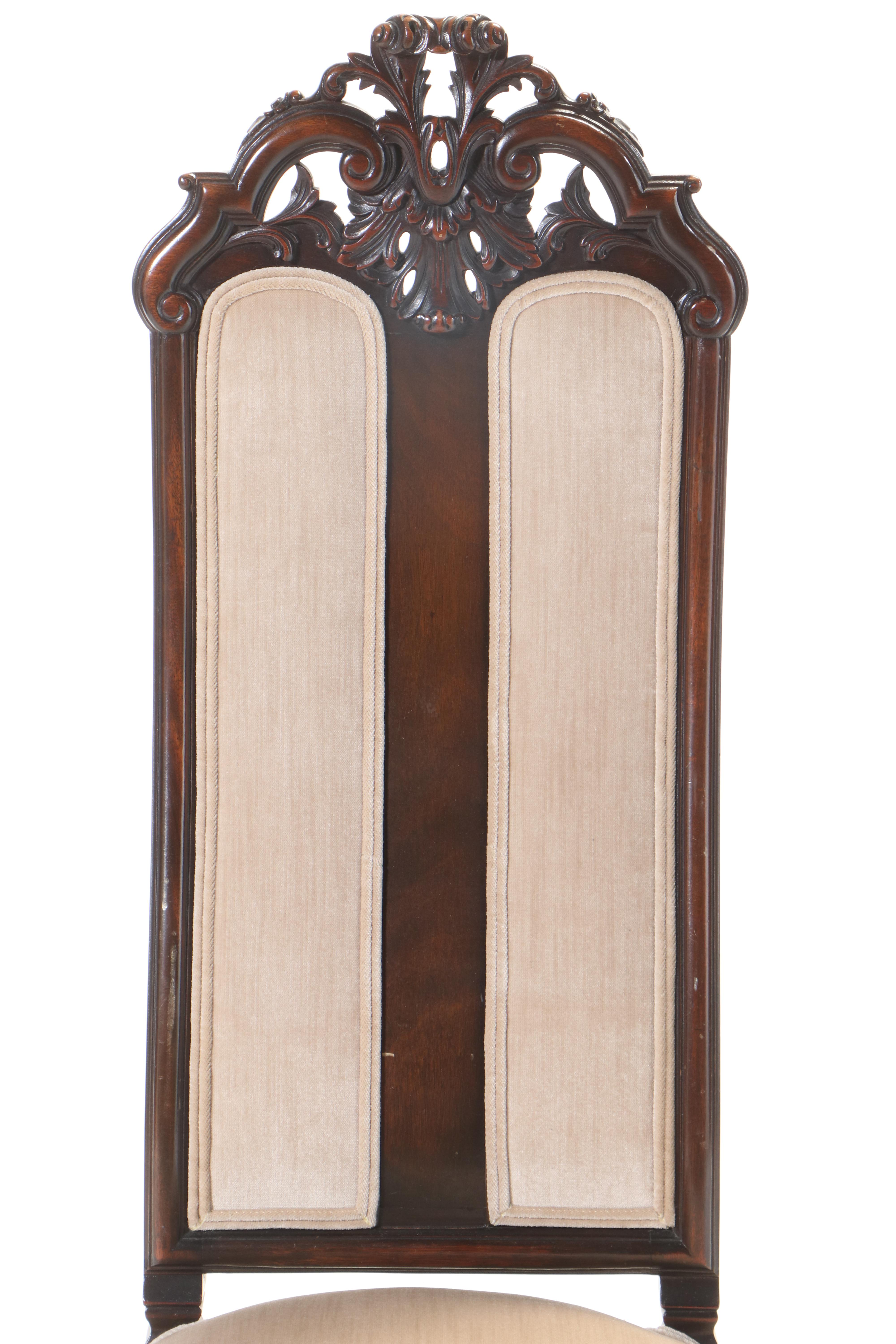 Baroque Revival Carved Walnut and Custom-Upholstered High-Back Side Chair