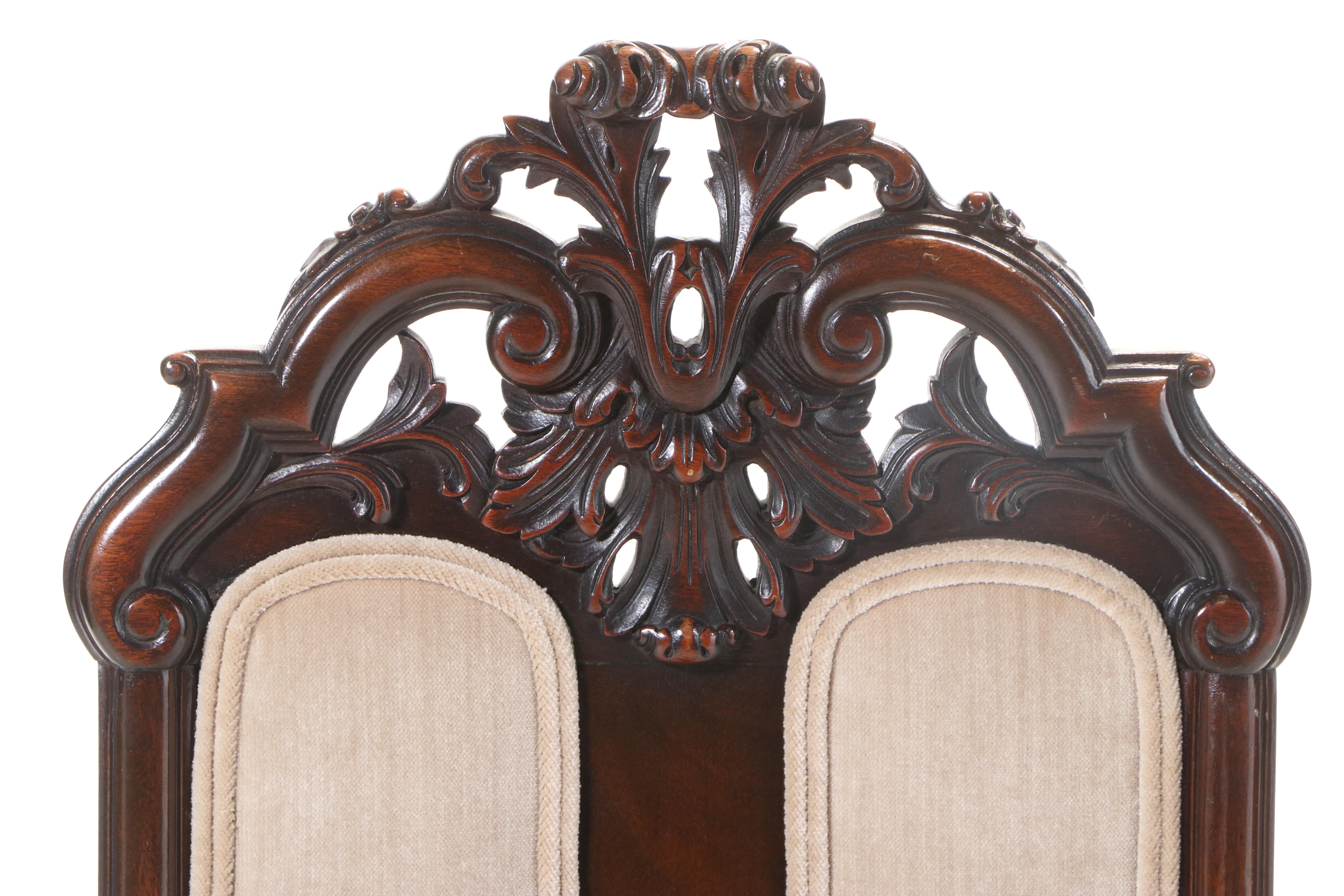 Baroque Revival Carved Walnut and Custom-Upholstered High-Back Side Chair