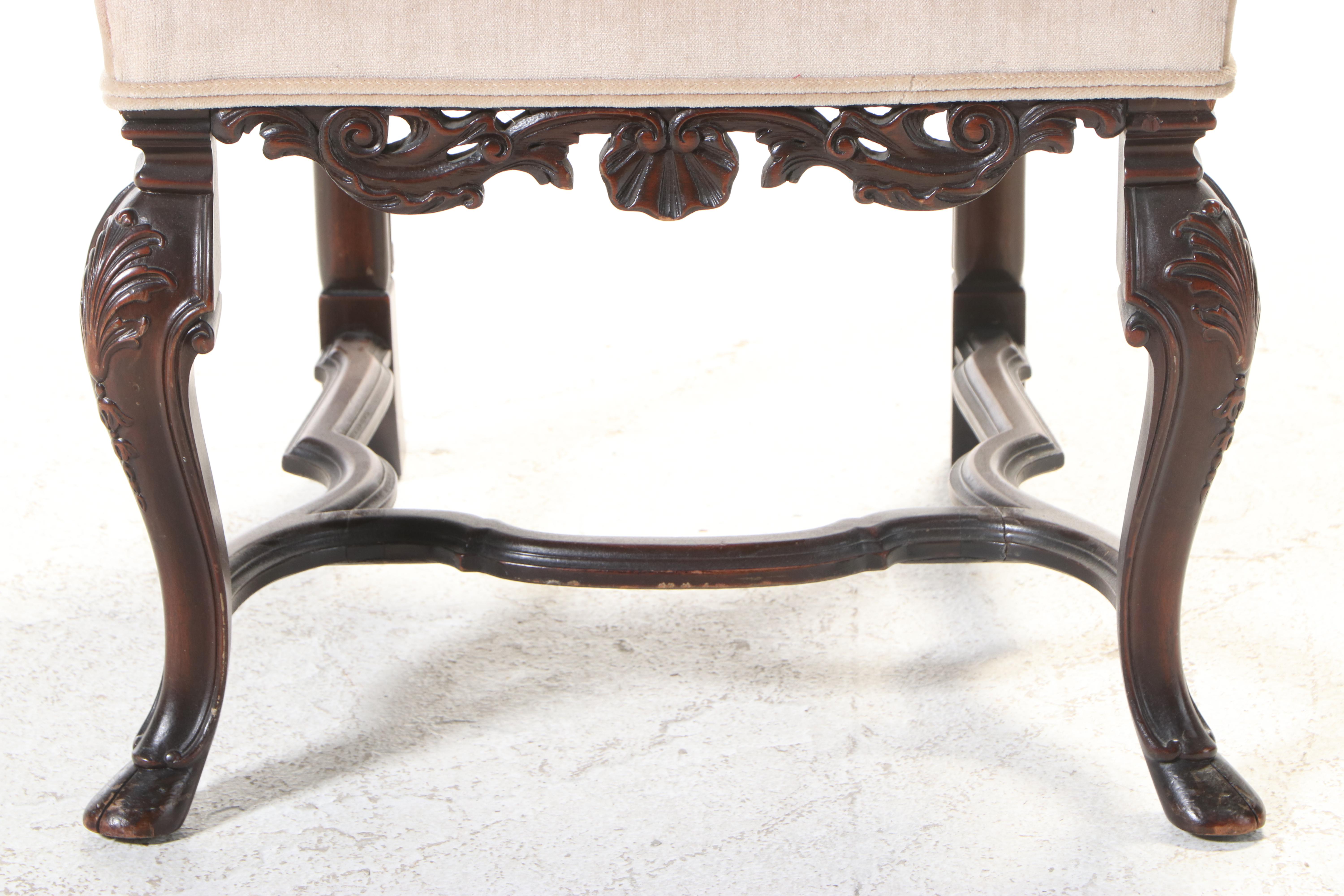 Baroque Revival Carved Walnut and Custom-Upholstered High-Back Side Chair