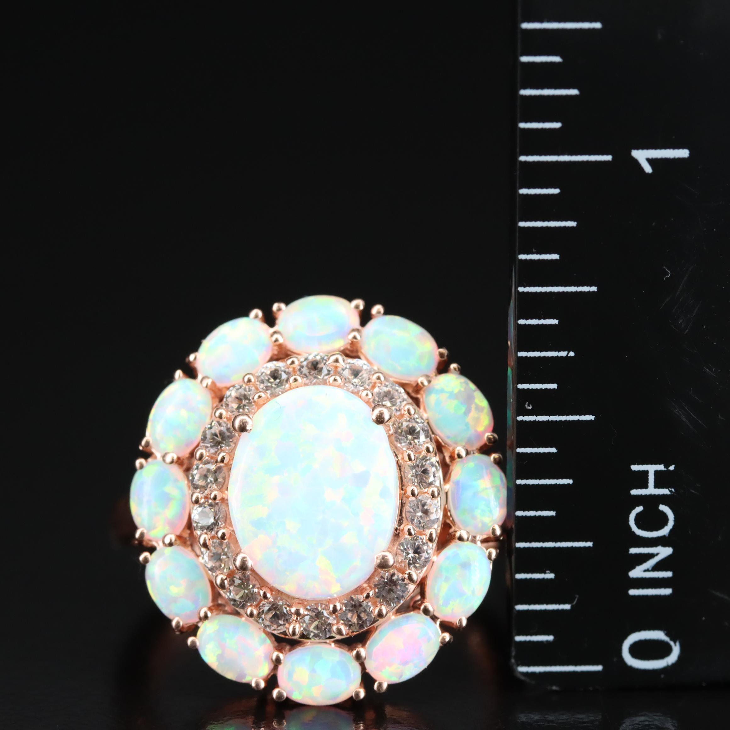 Sterling Opal and Sapphire Ring