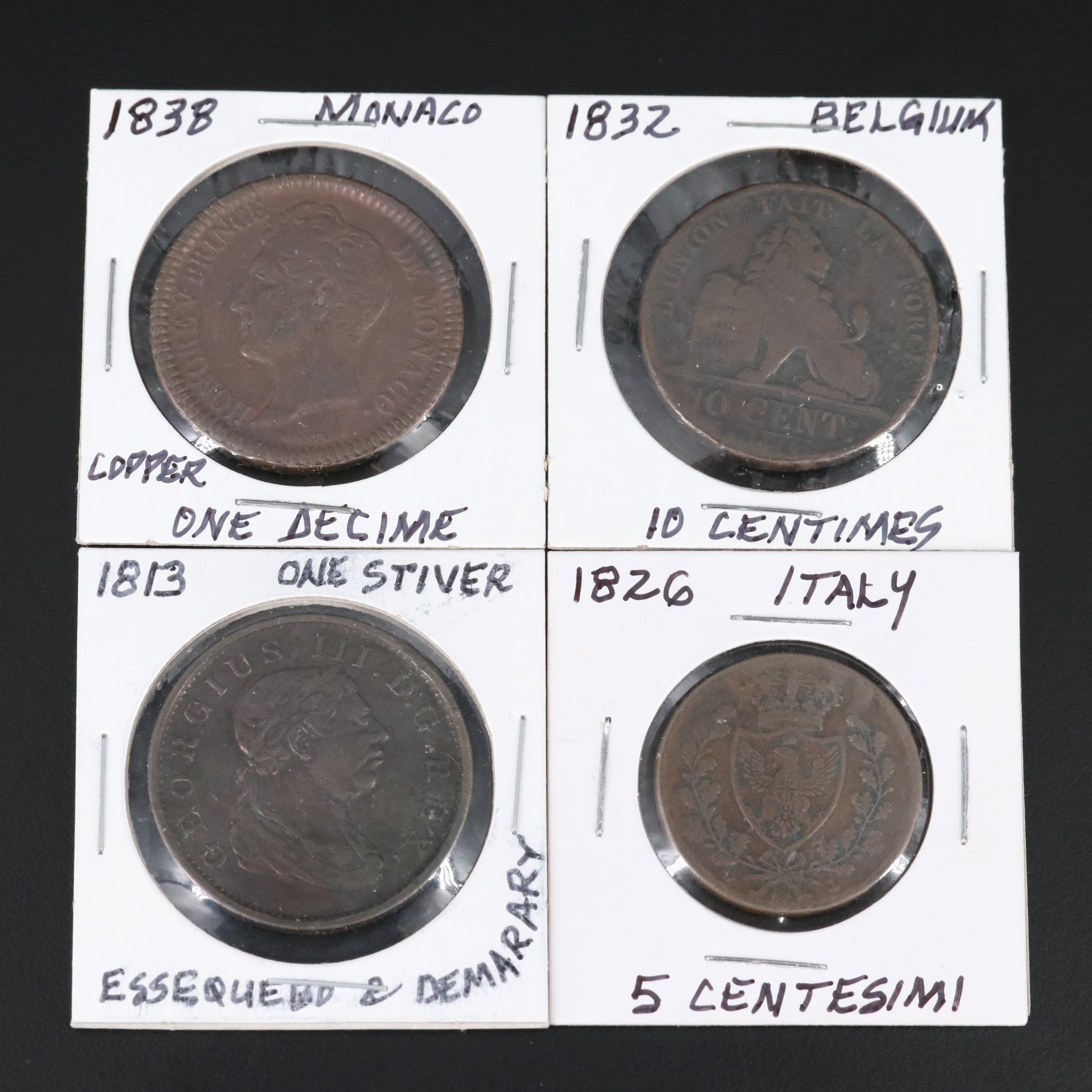Collection of Four Large Copper World Coins From the 1800's