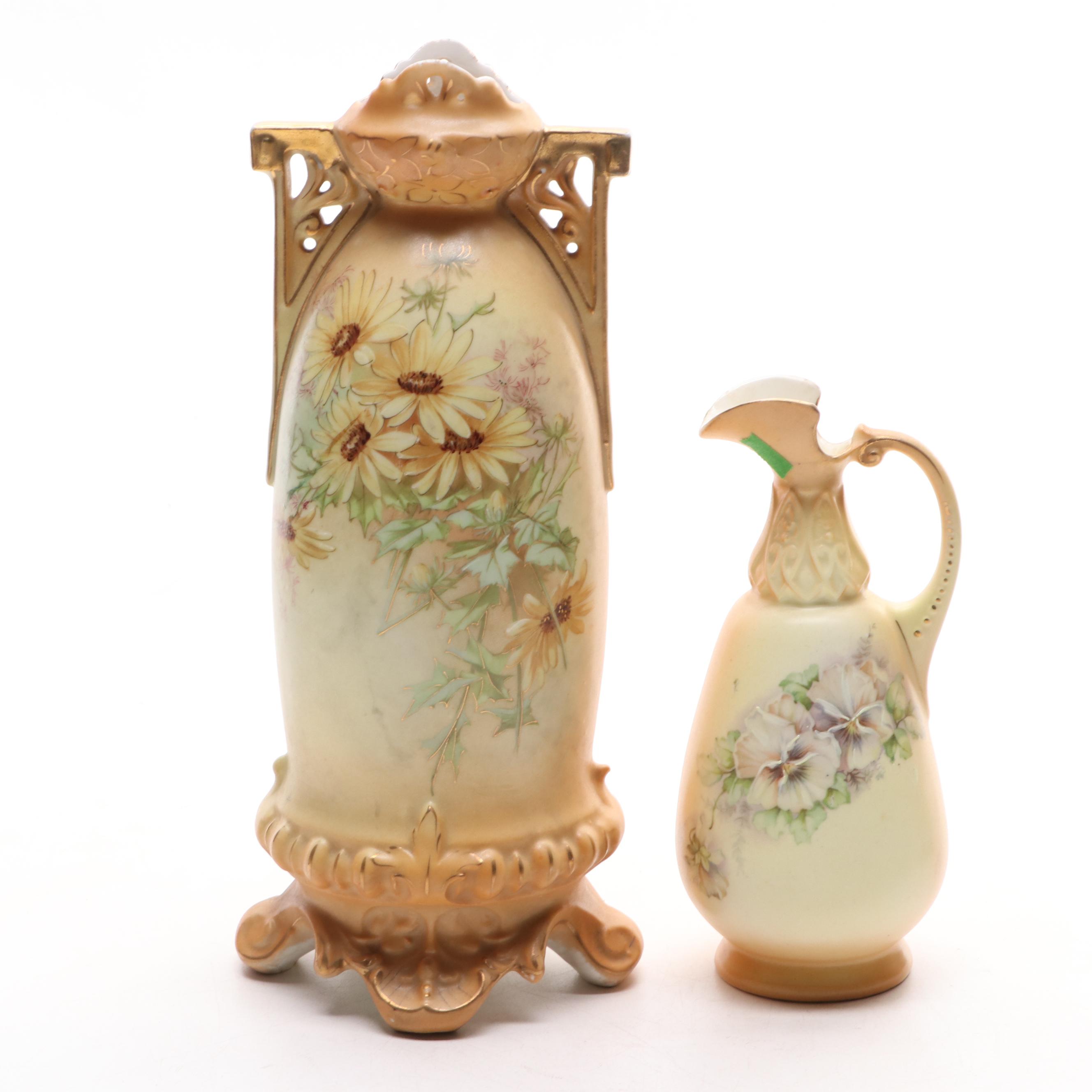 Robert Hanke Ewer and Vase with Other Hand Embellished Porcelain Shakers