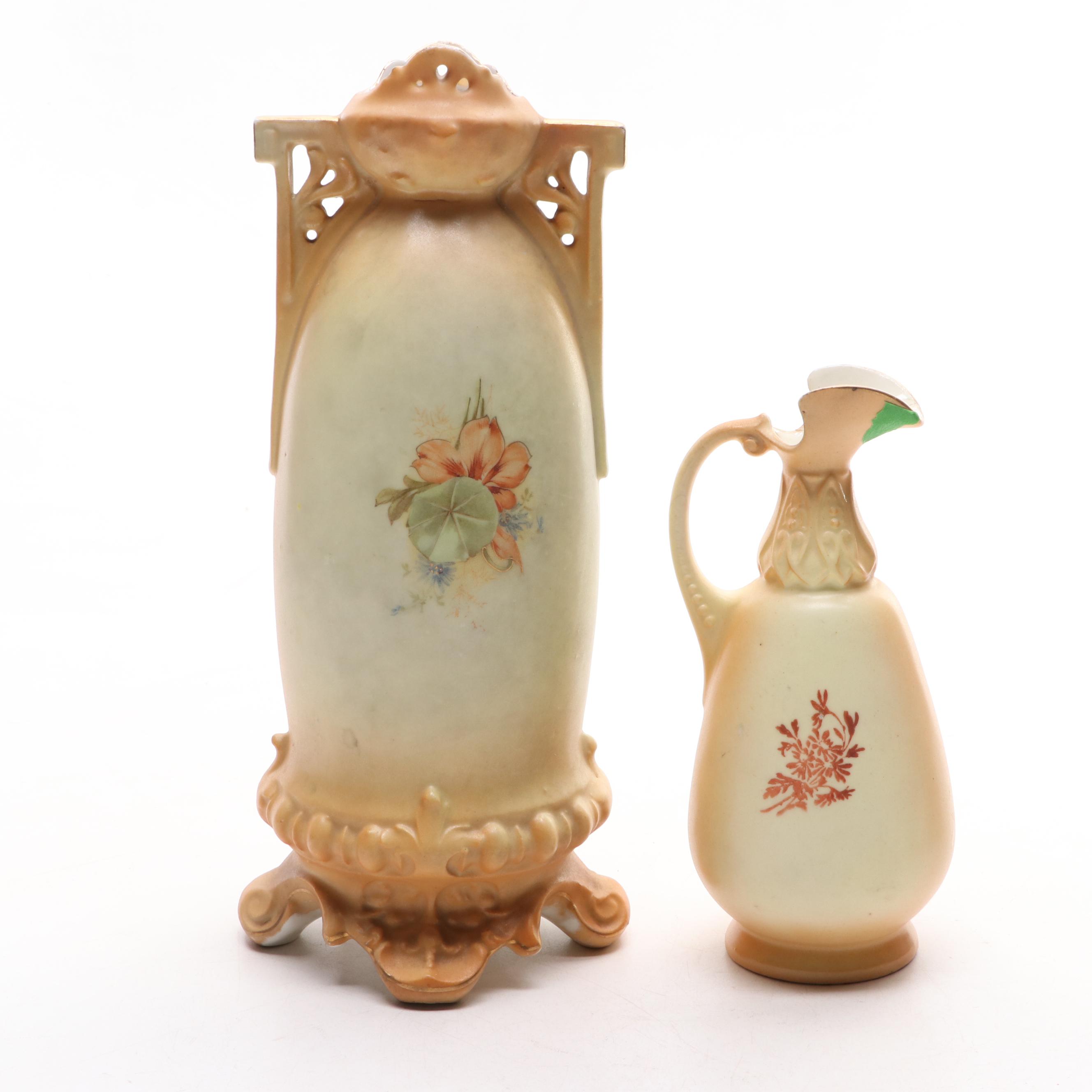 Robert Hanke Ewer and Vase with Other Hand Embellished Porcelain Shakers