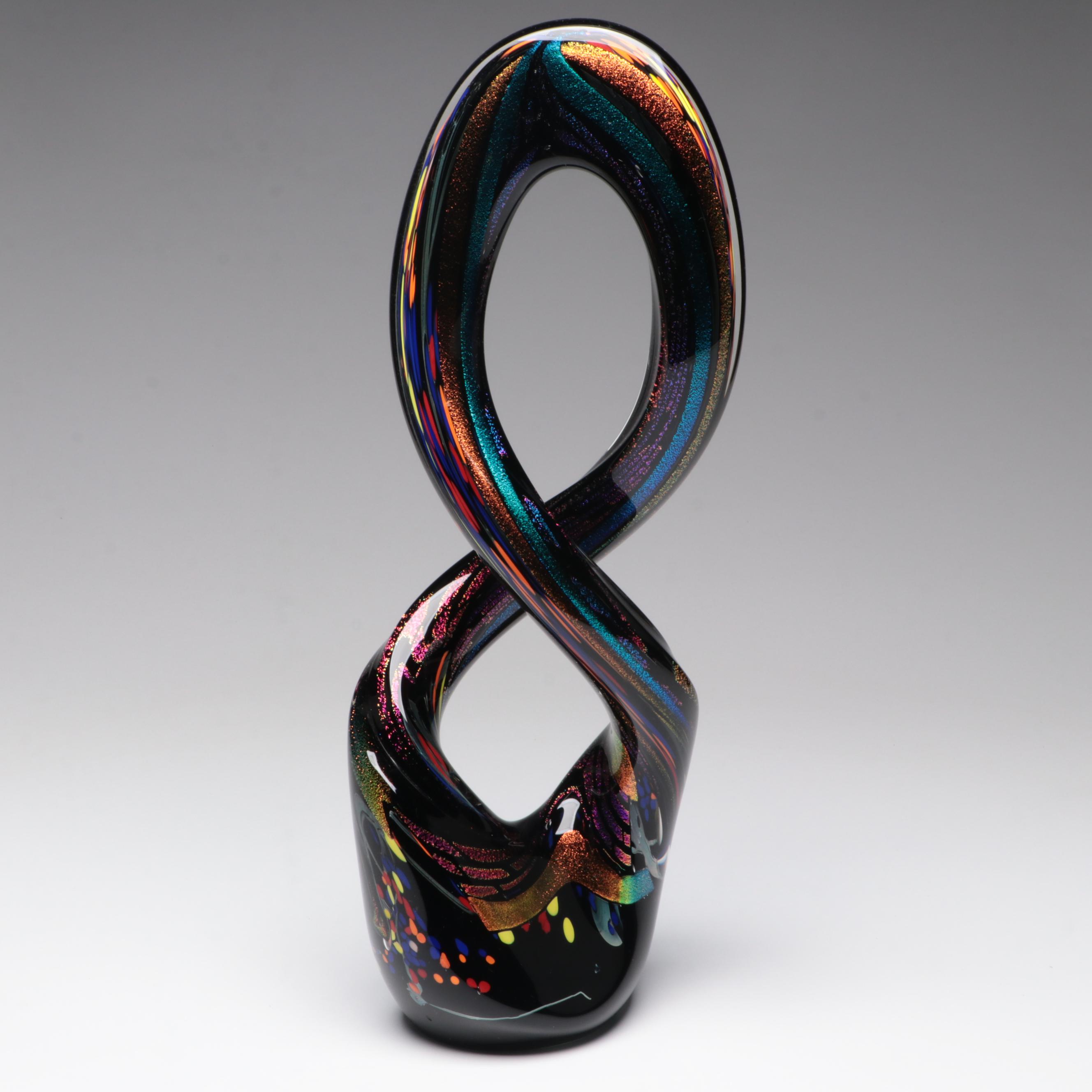 Rollin Karg Dichroic and Multicolor Abstract Art Glass Infinity Sculpture, 2006