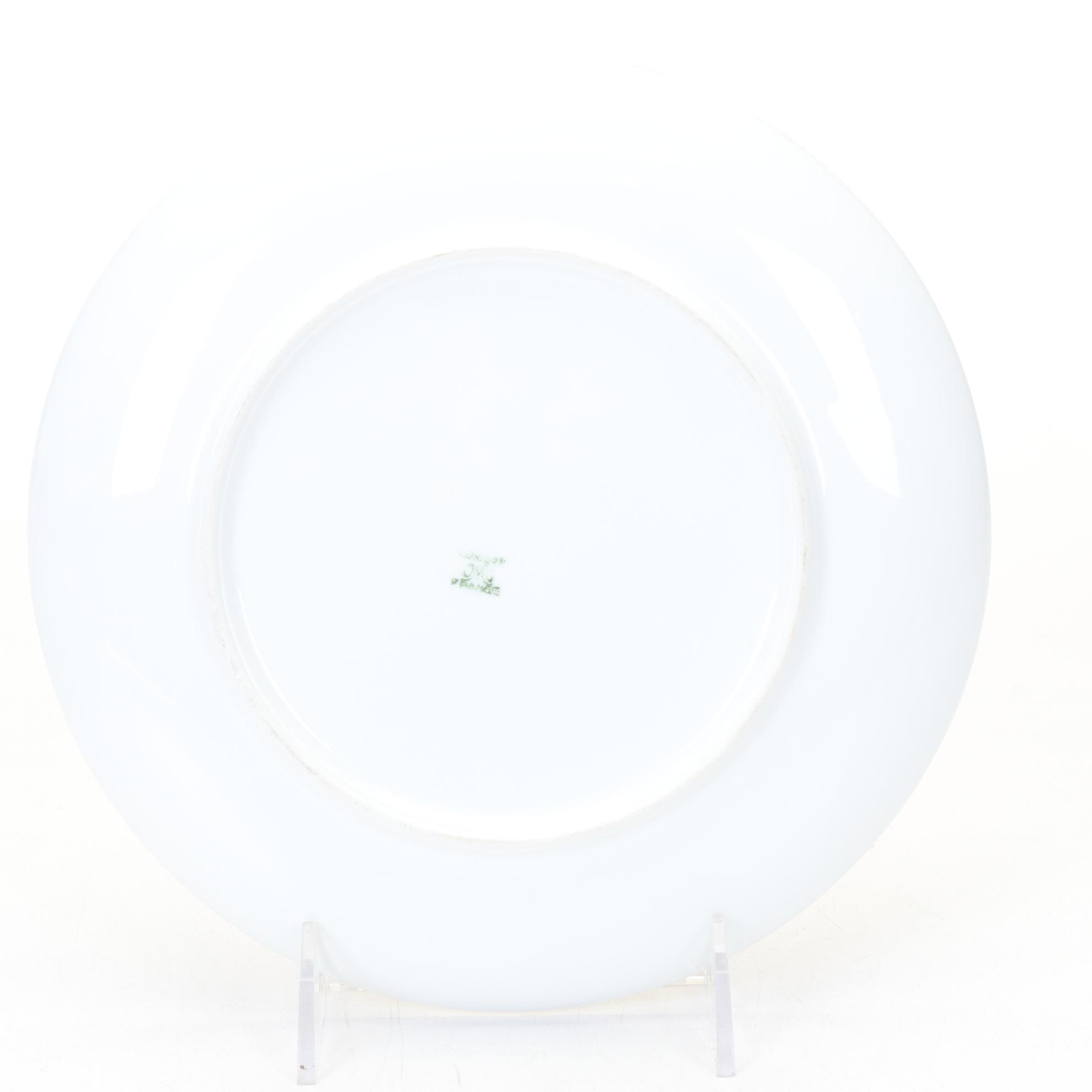 Limoges Hand-Painted Porcelain Plates with Purple Crystal Vase