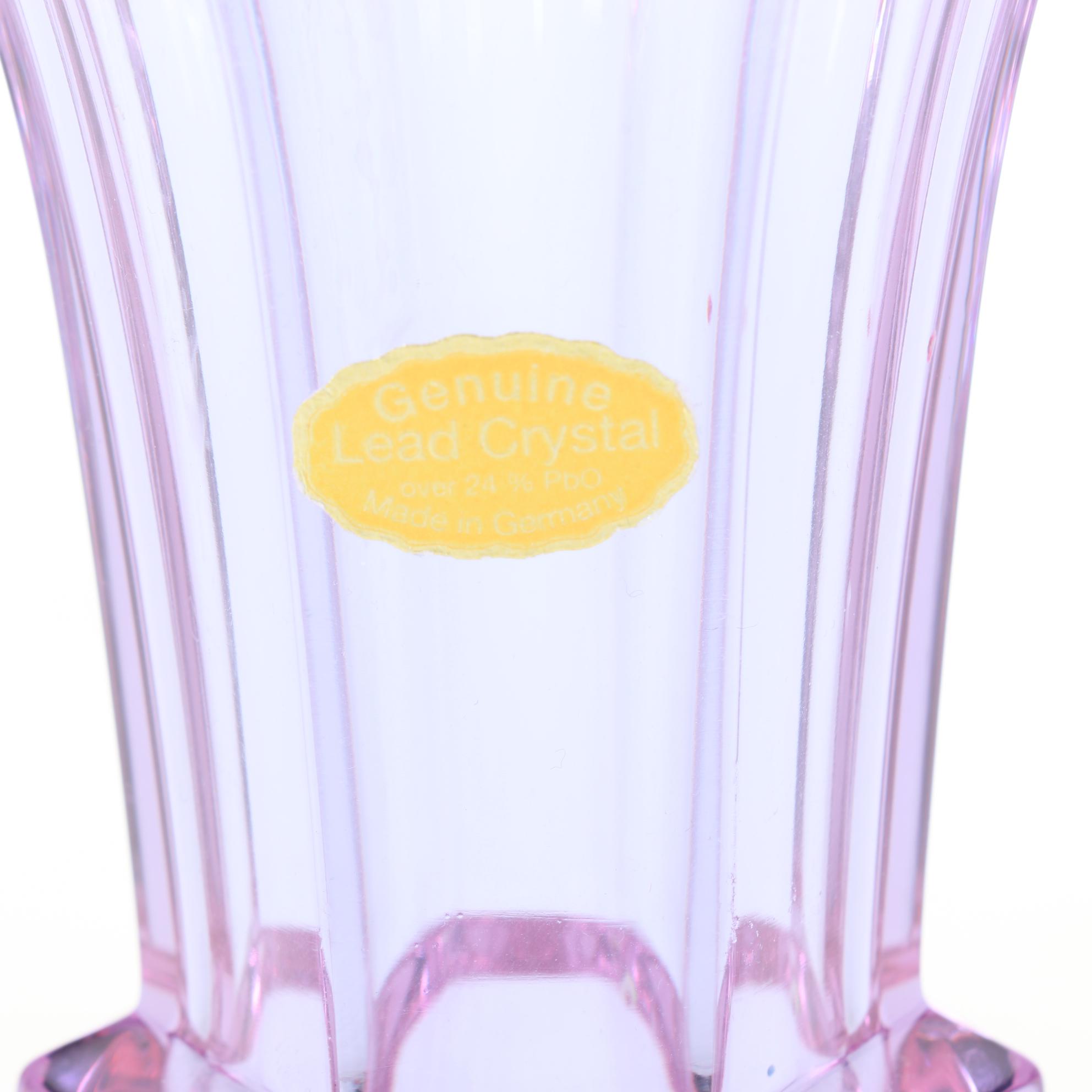 Limoges Hand-Painted Porcelain Plates with Purple Crystal Vase