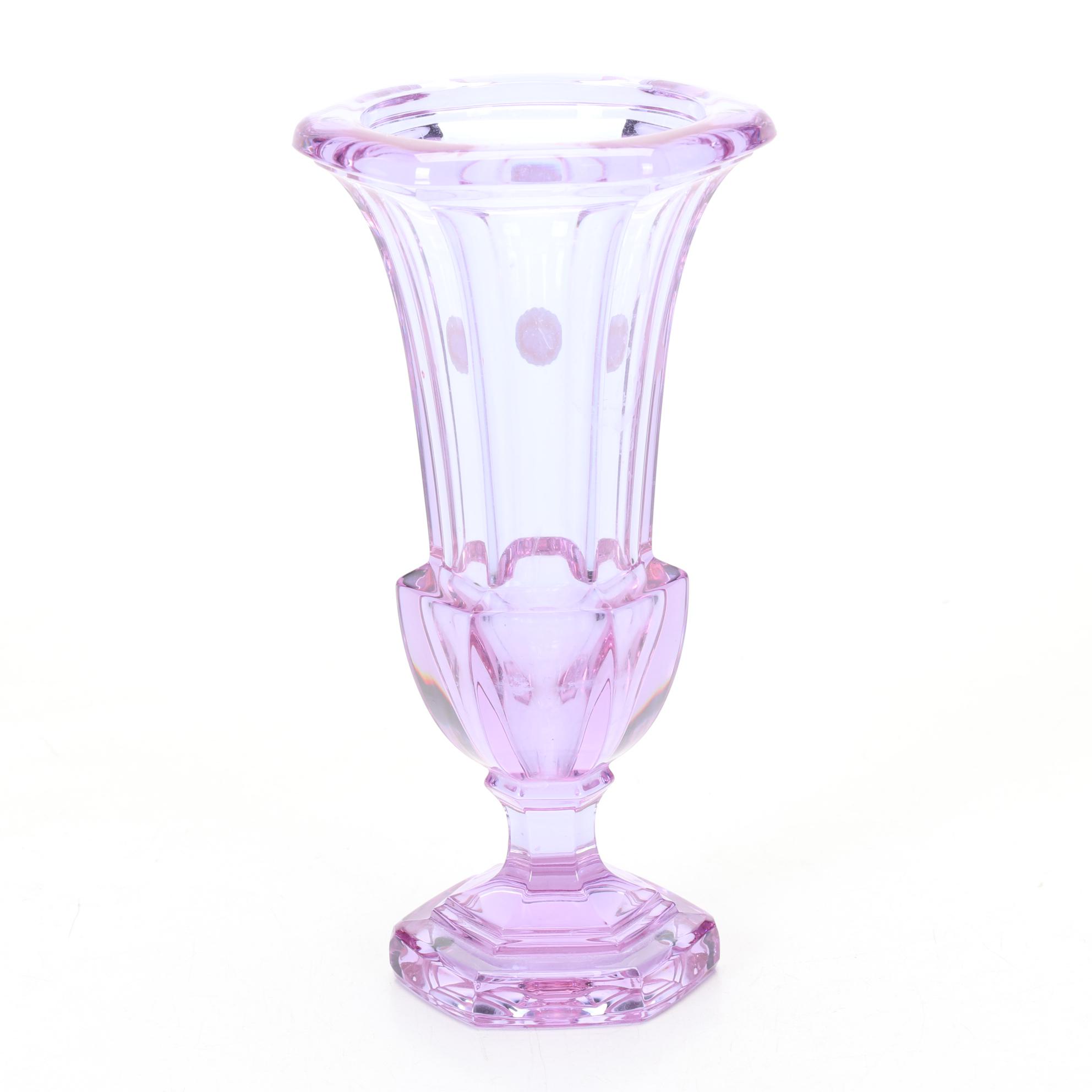 Limoges Hand-Painted Porcelain Plates with Purple Crystal Vase