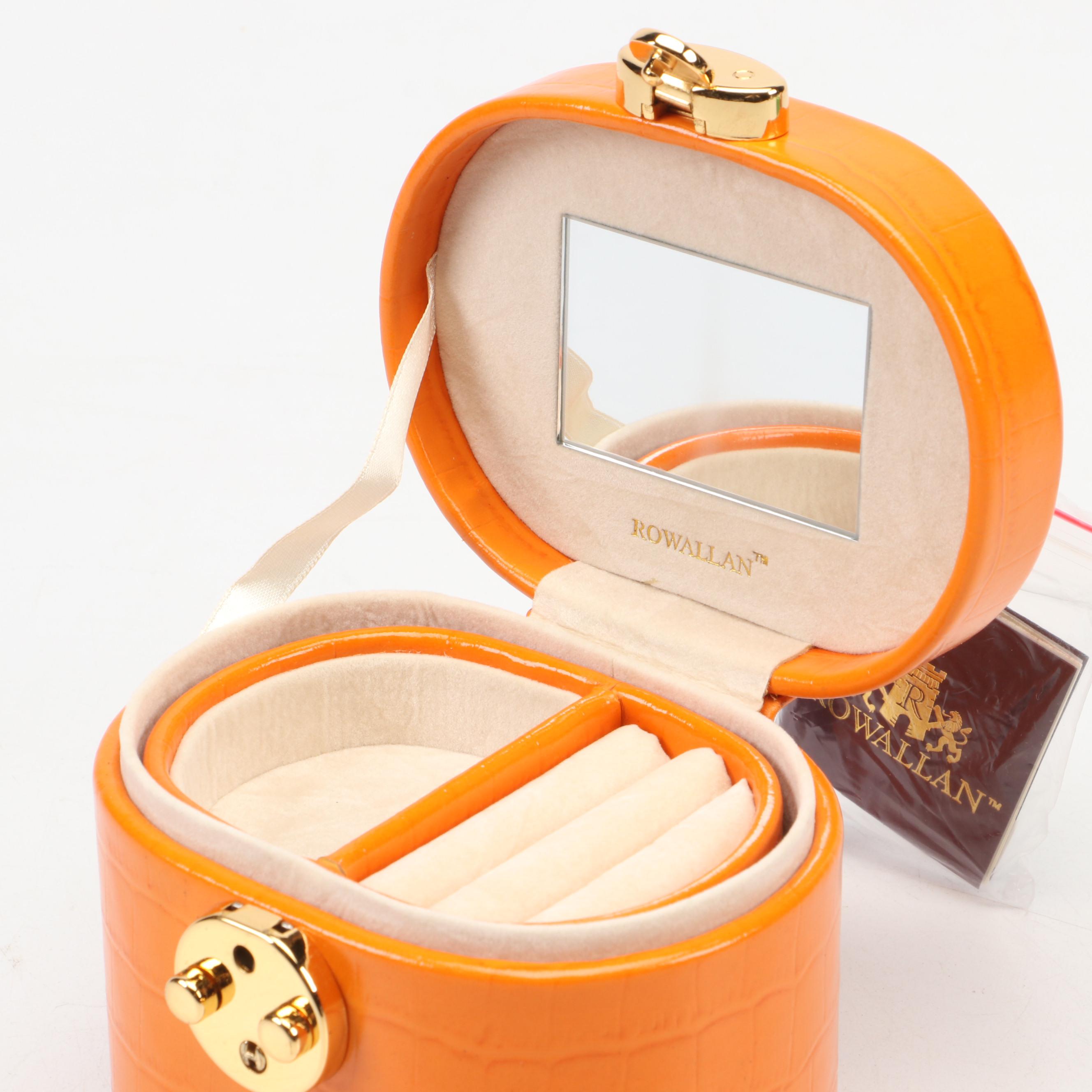 Rowallan Crocodile Embossed and Pebbled Leather Travel Jewelry Boxes