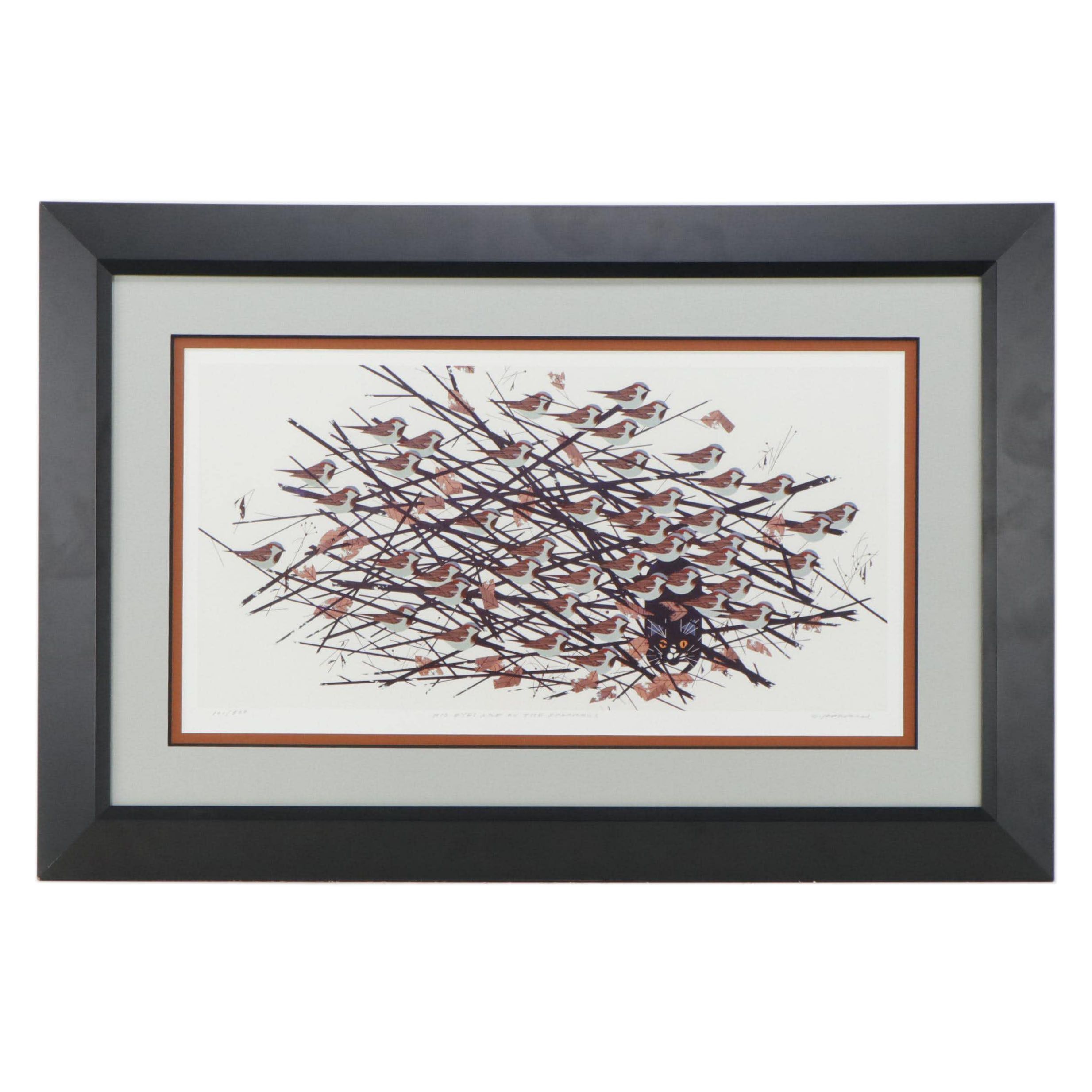 Charley Harper Giclée "His Eyes Are on the Sparrows," Circa 2006