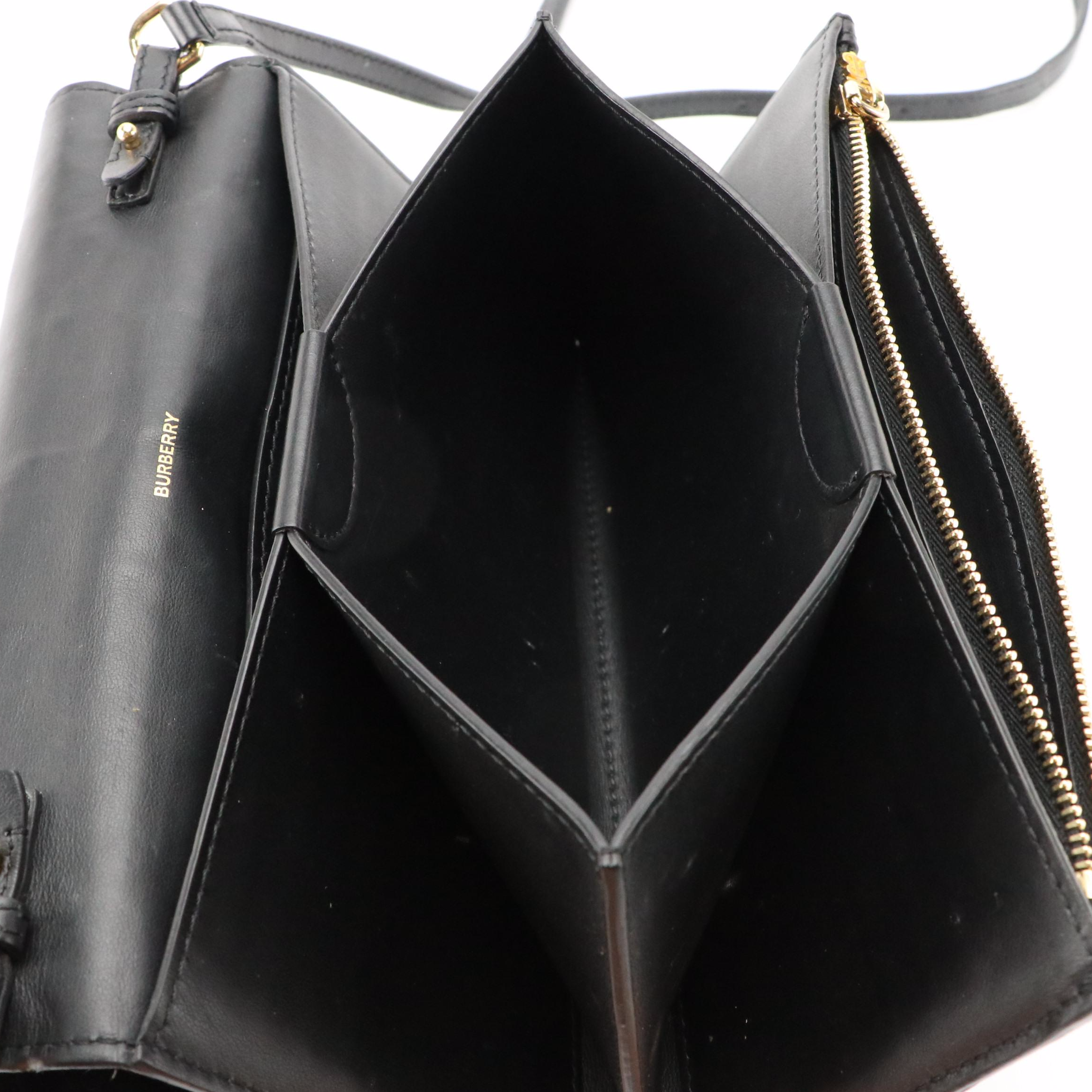 Burberry Black Hazelmere Monogram Embossed Leather Crossbody Wallet On Strap