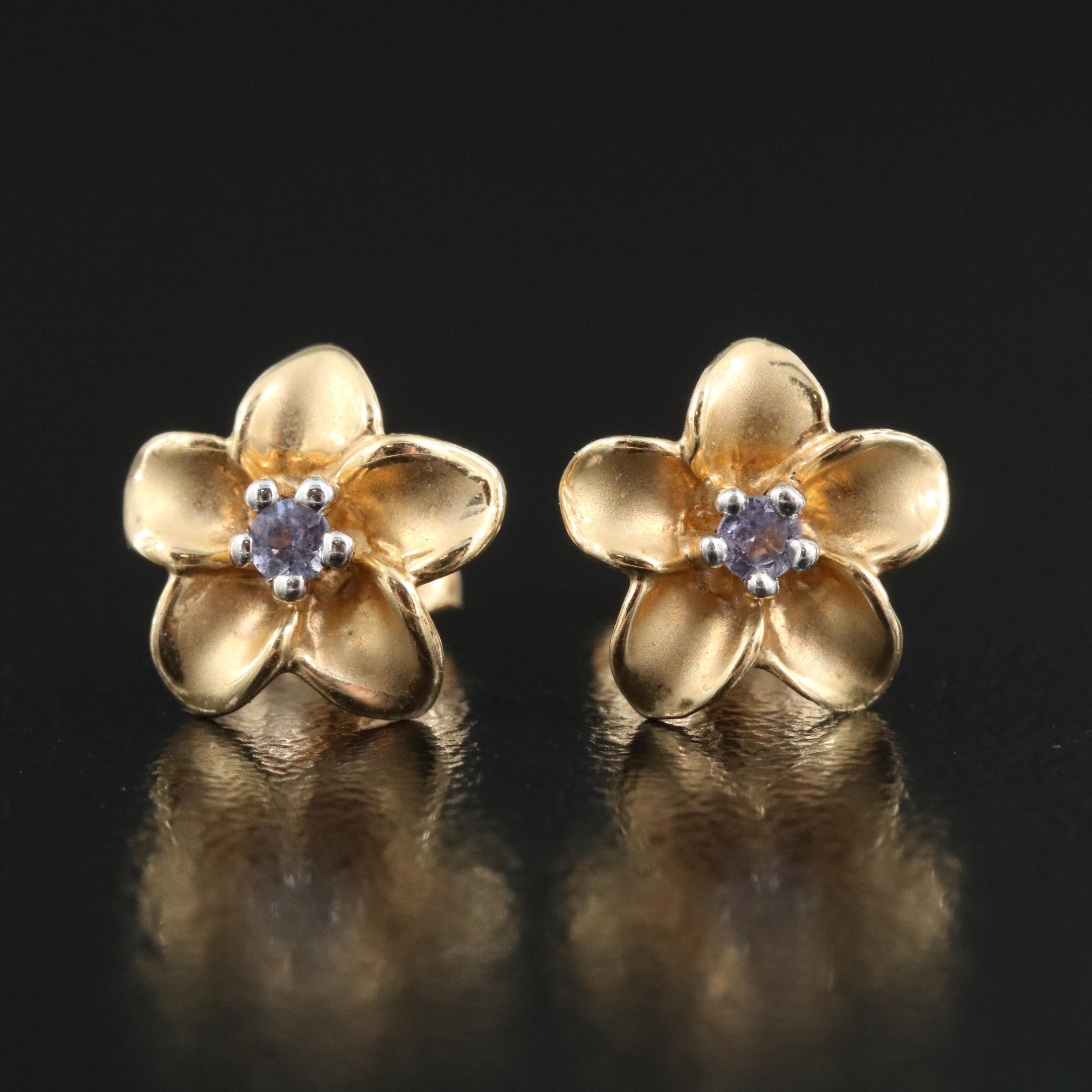 14K Tanzanite Flower Stud Earrings