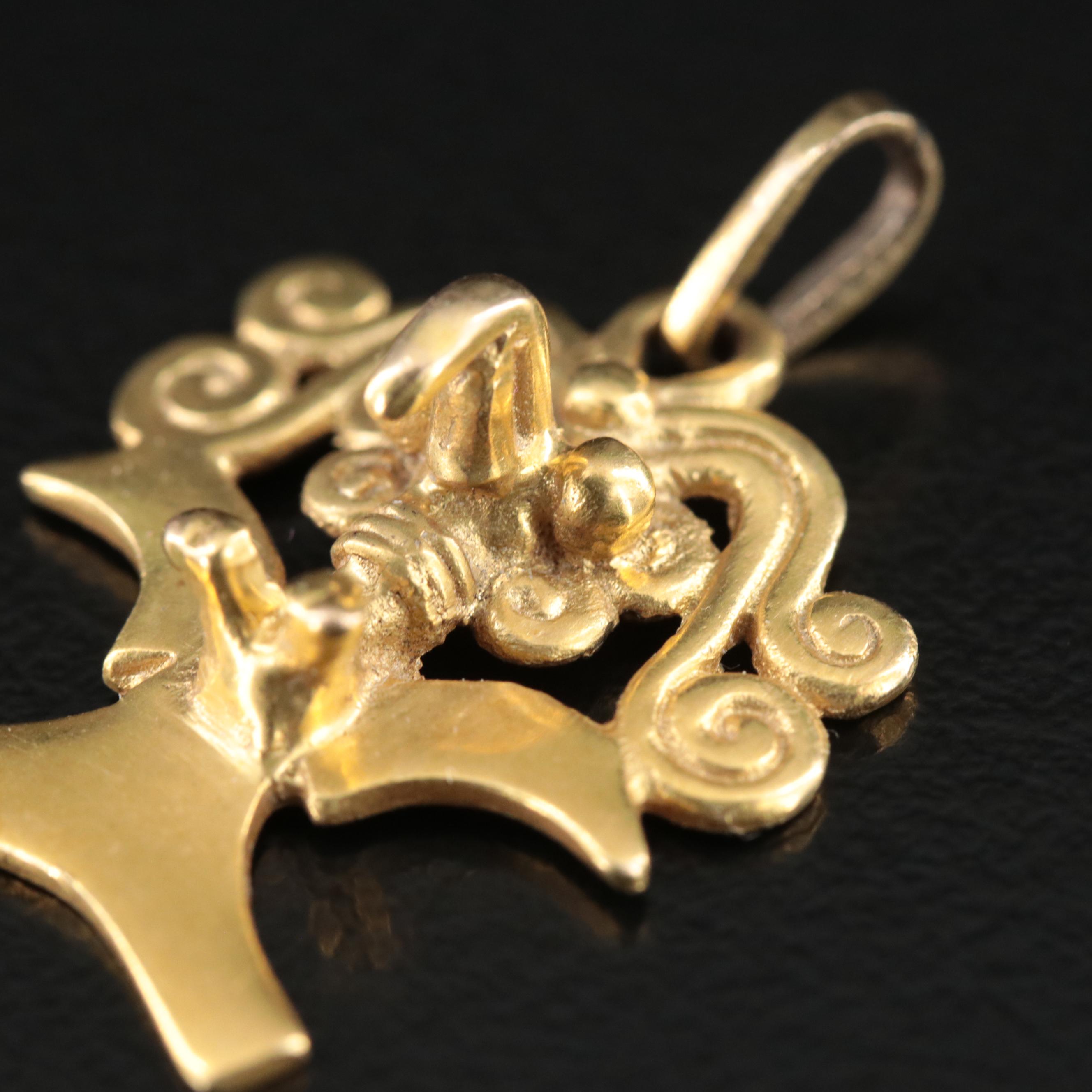 14K Pre-Columbian Bird Motif Pendant