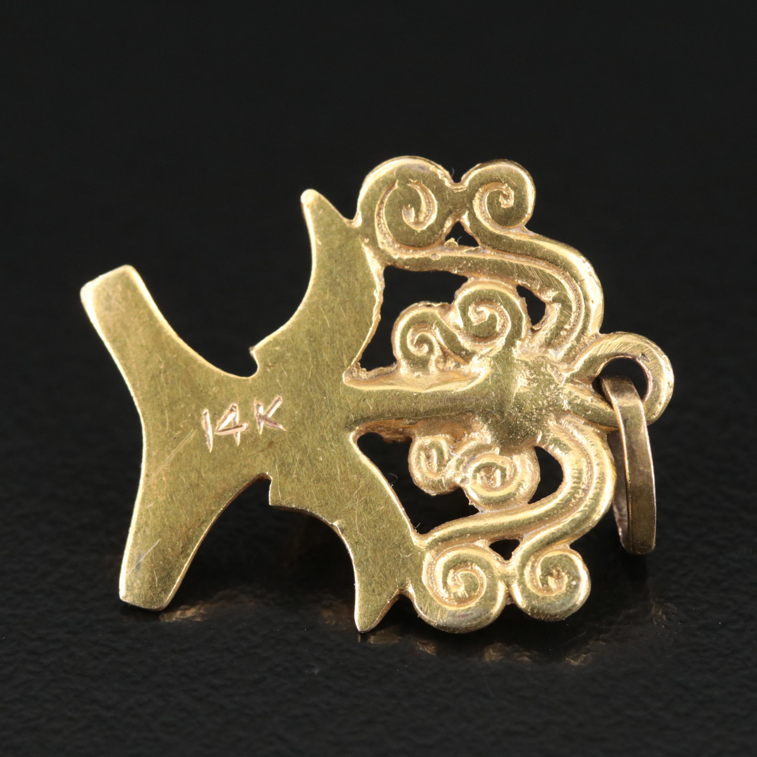 14K Pre-Columbian Bird Motif Pendant