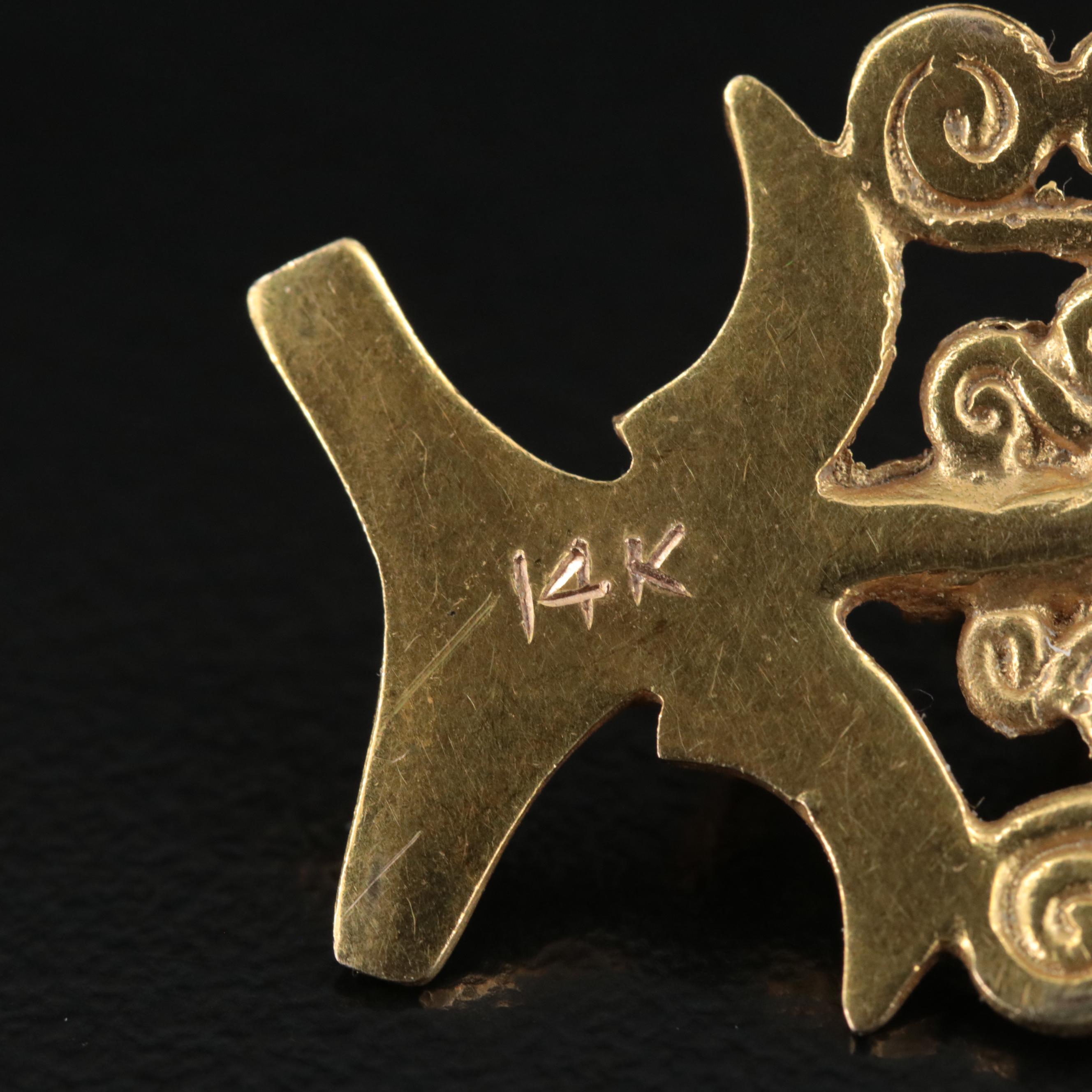 14K Pre-Columbian Bird Motif Pendant