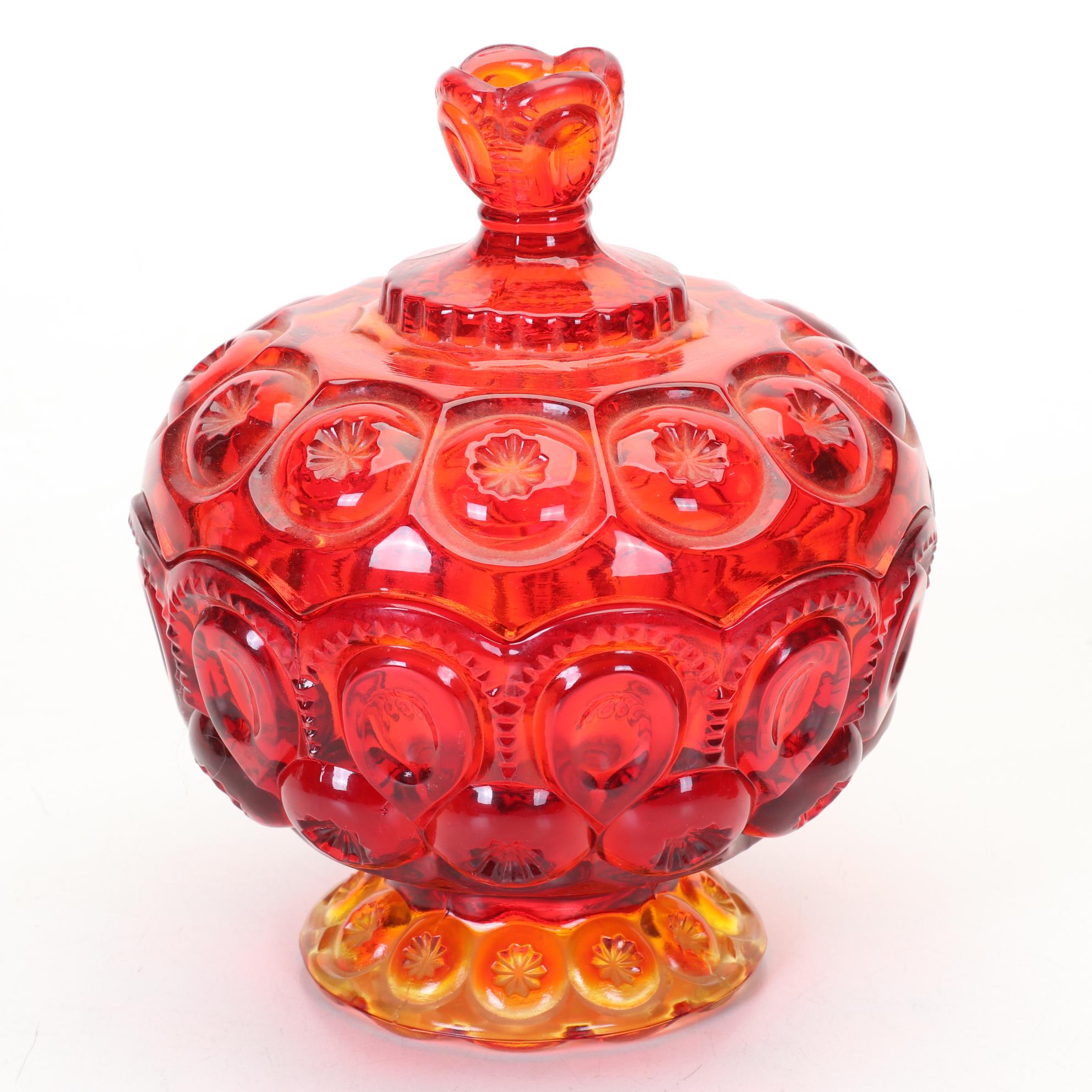 L.G. Wright "Moon and Stars" Amberina Glass Lidded Dish, Candlesticks, and More
