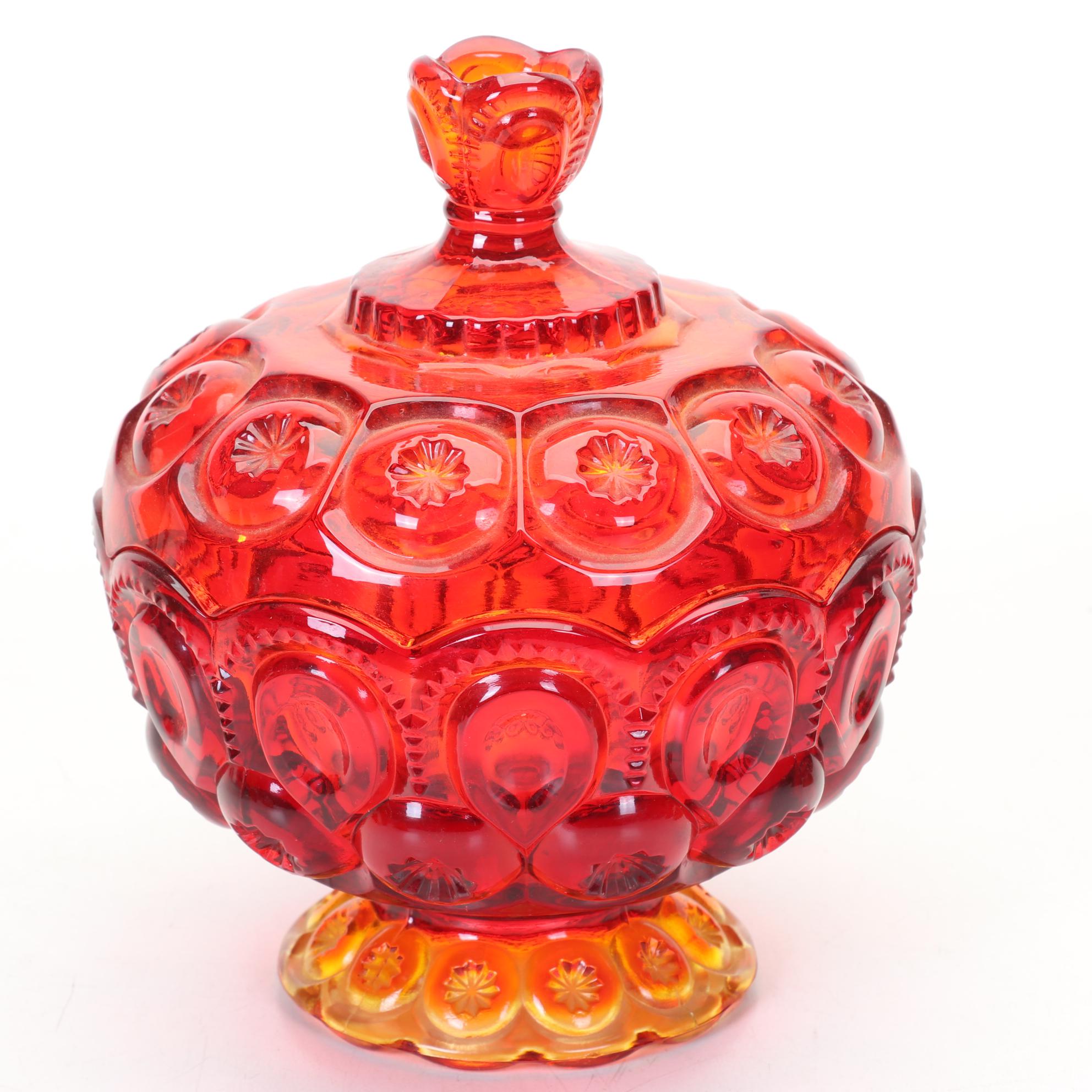 L.G. Wright "Moon and Stars" Amberina Glass Lidded Dish, Candlesticks, and More