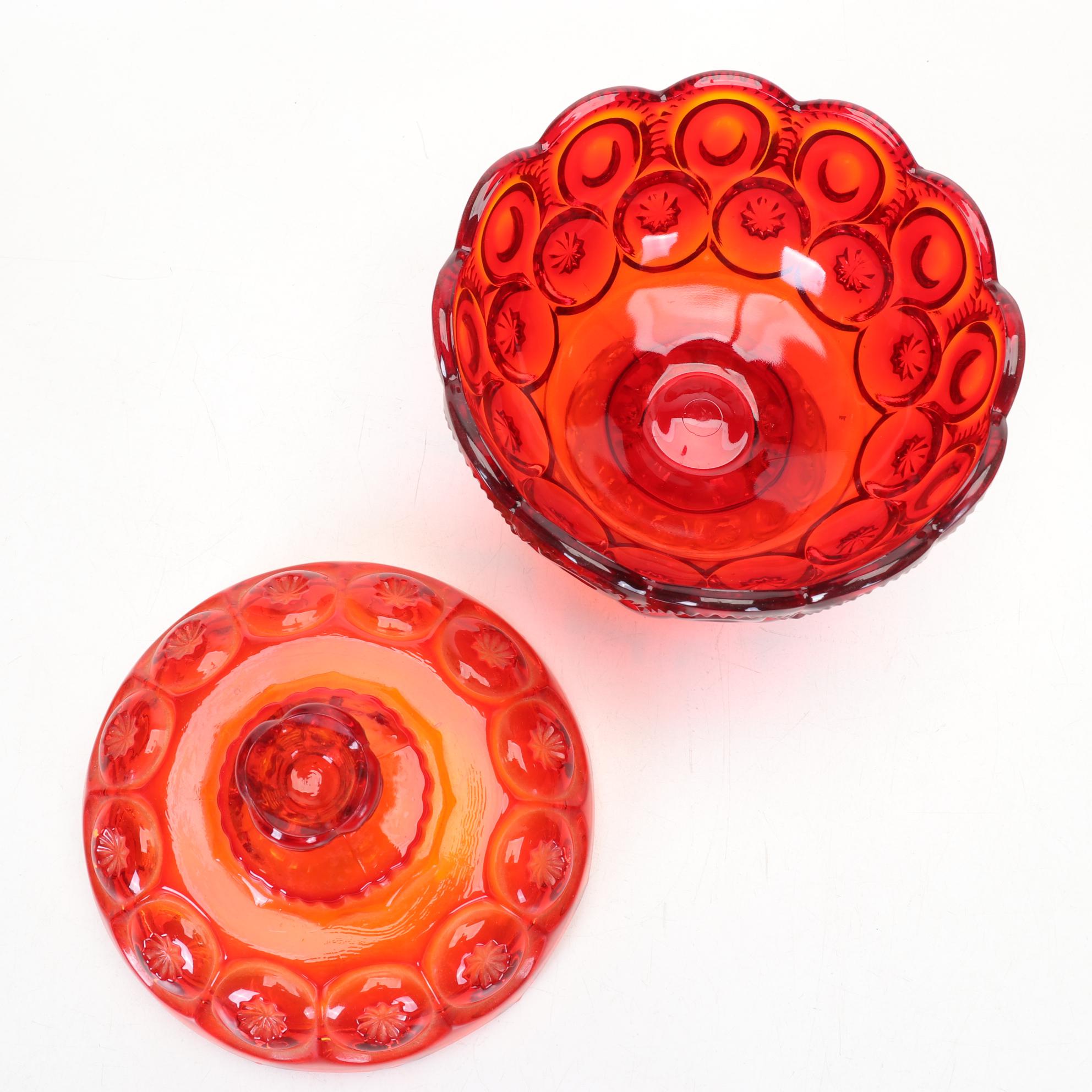 L.G. Wright "Moon and Stars" Amberina Glass Lidded Dish, Candlesticks, and More