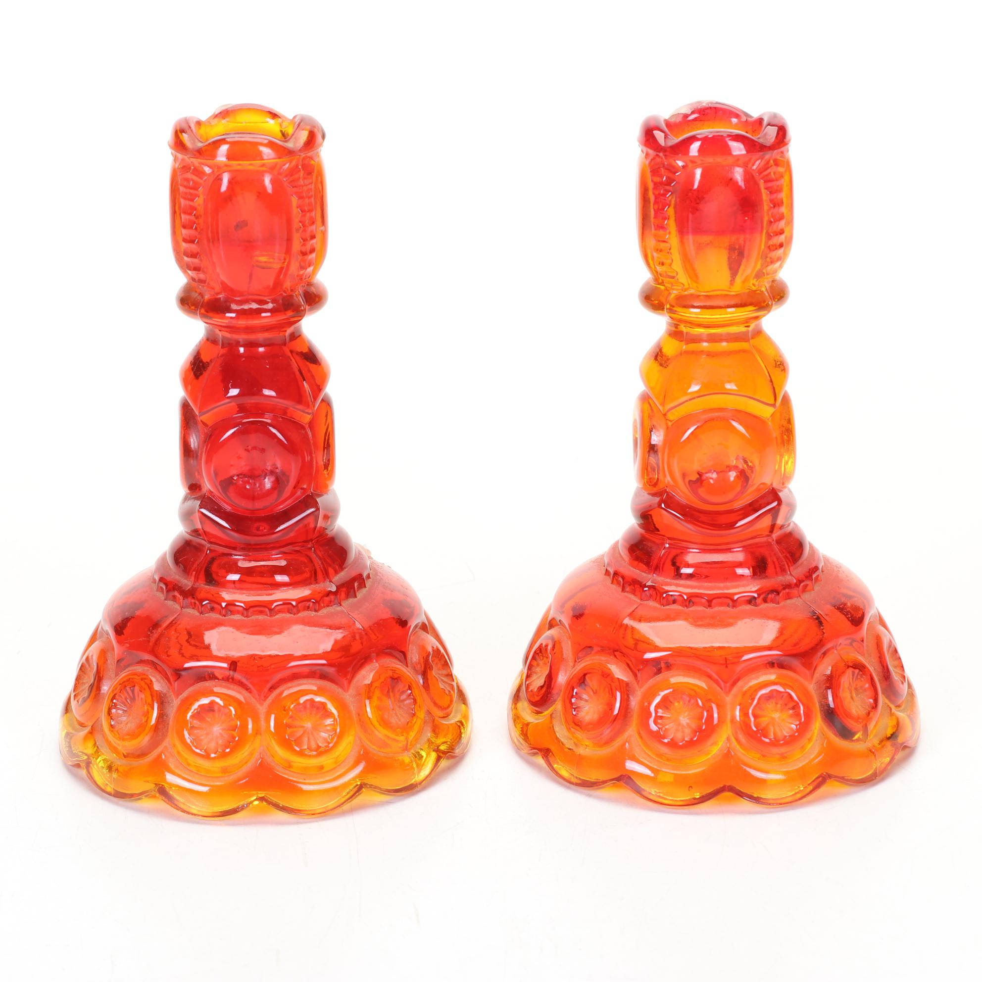 L.G. Wright "Moon and Stars" Amberina Glass Lidded Dish, Candlesticks, and More