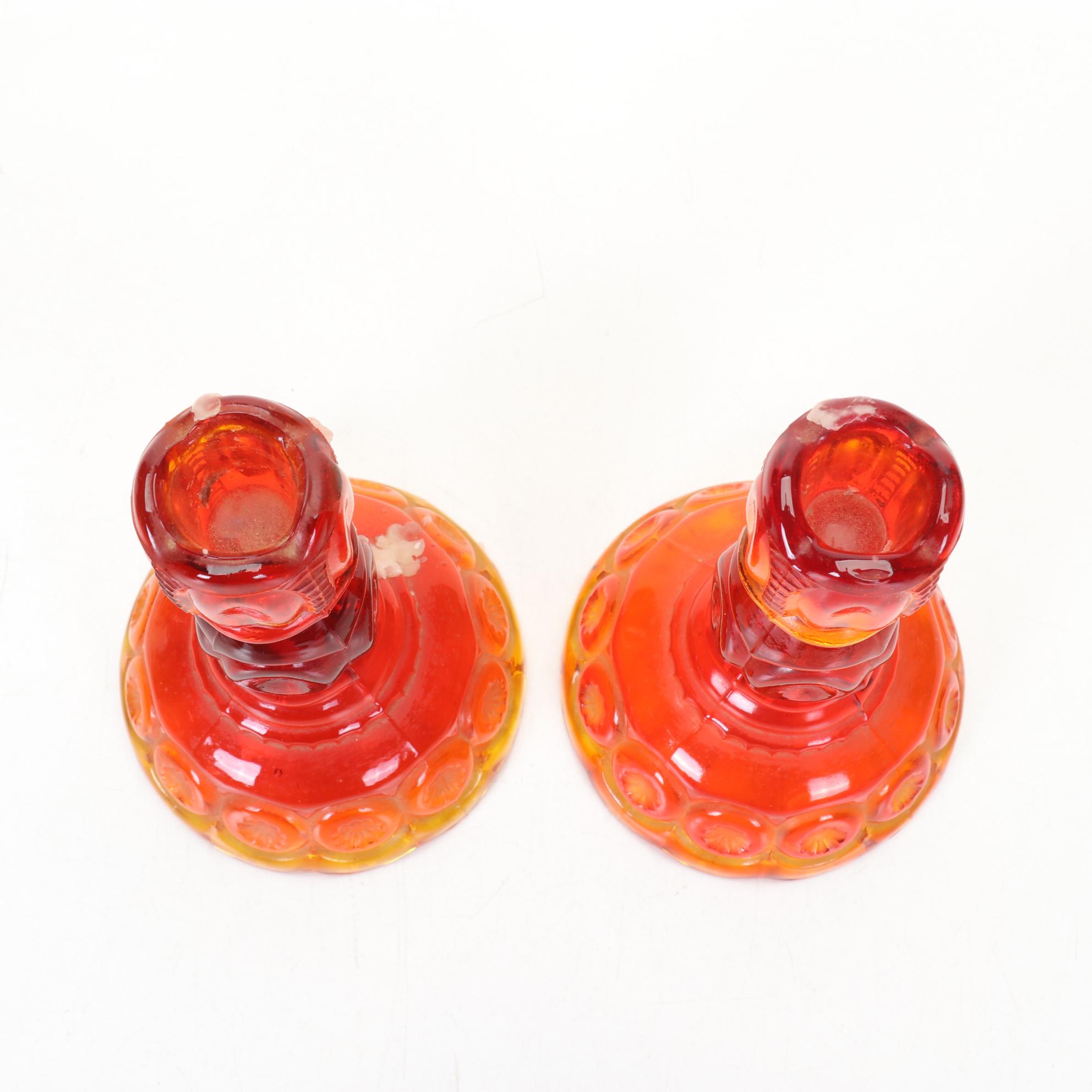 L.G. Wright "Moon and Stars" Amberina Glass Lidded Dish, Candlesticks, and More