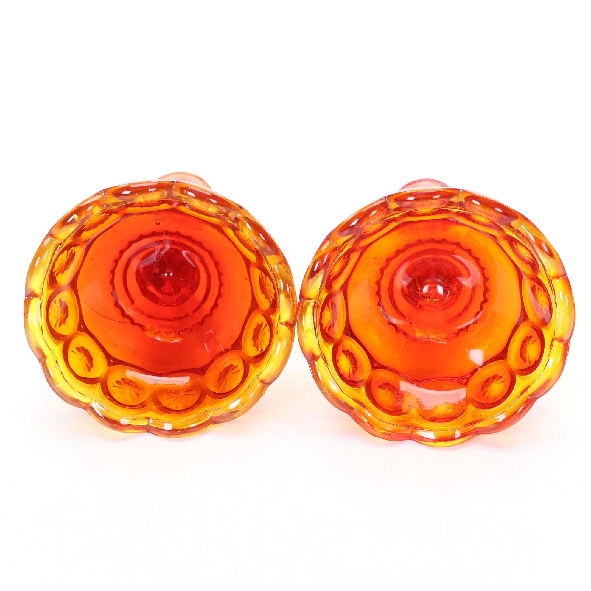 L.G. Wright "Moon and Stars" Amberina Glass Lidded Dish, Candlesticks, and More