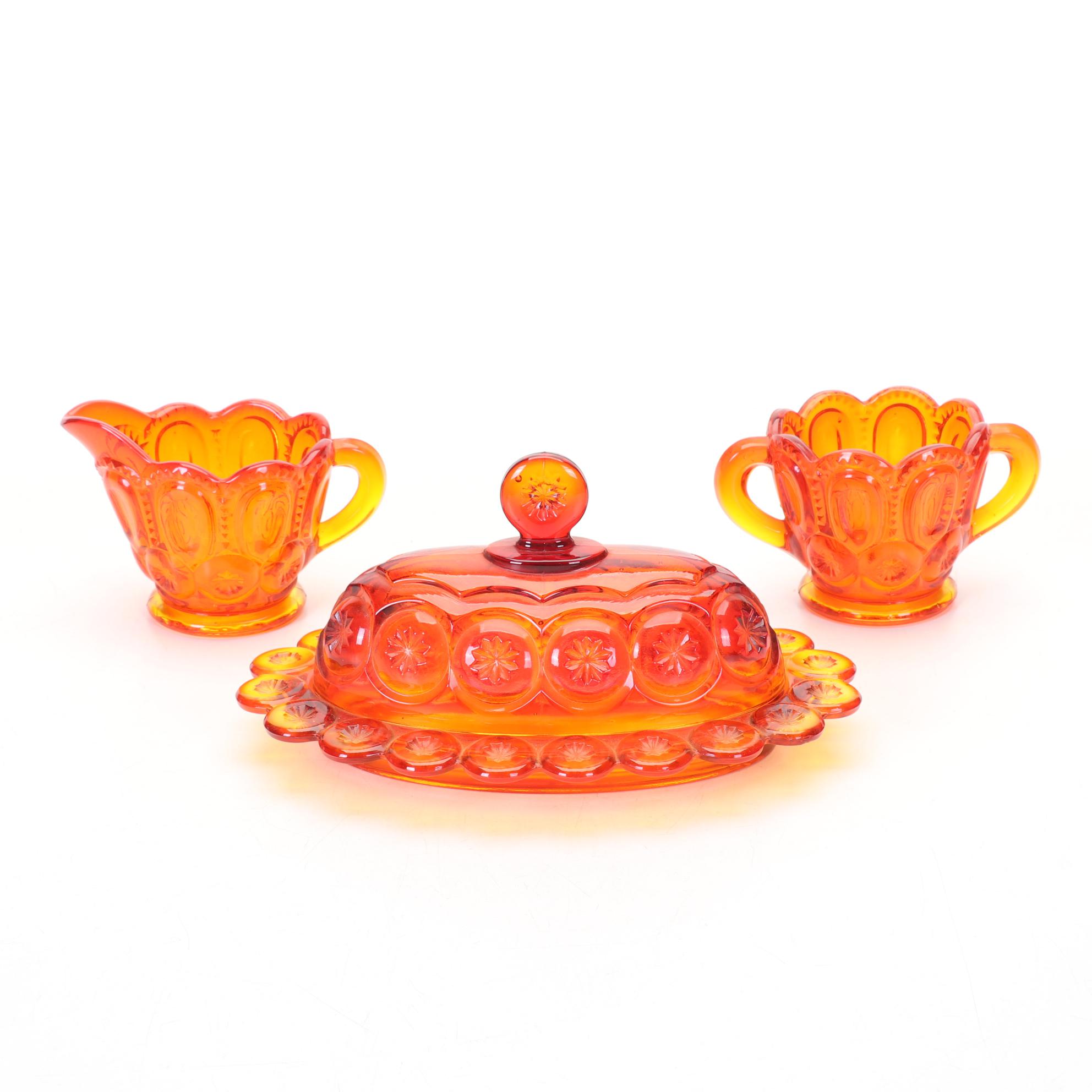 L.G. Wright "Moon and Stars" Amberina Glass Lidded Dish, Candlesticks, and More