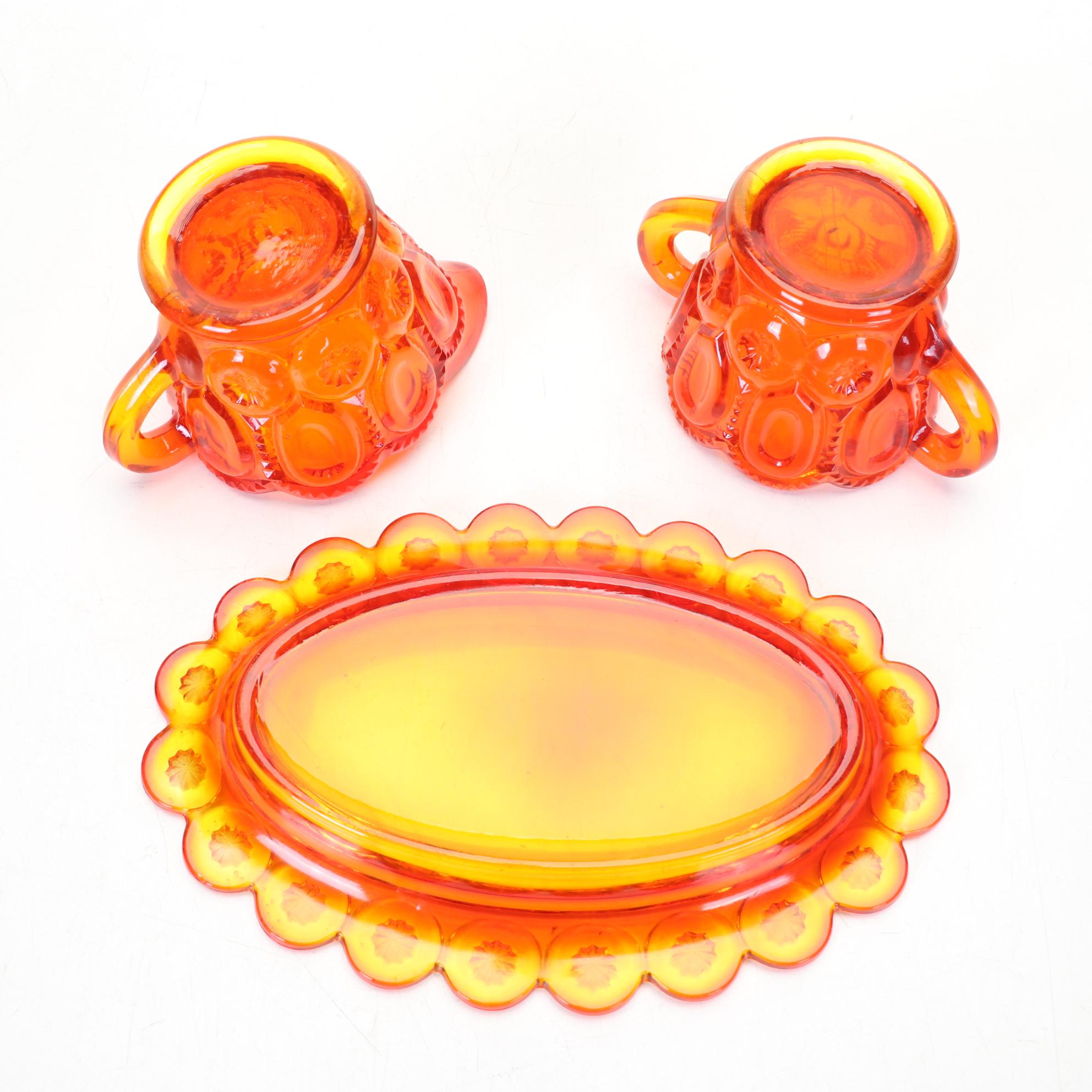 L.G. Wright "Moon and Stars" Amberina Glass Lidded Dish, Candlesticks, and More