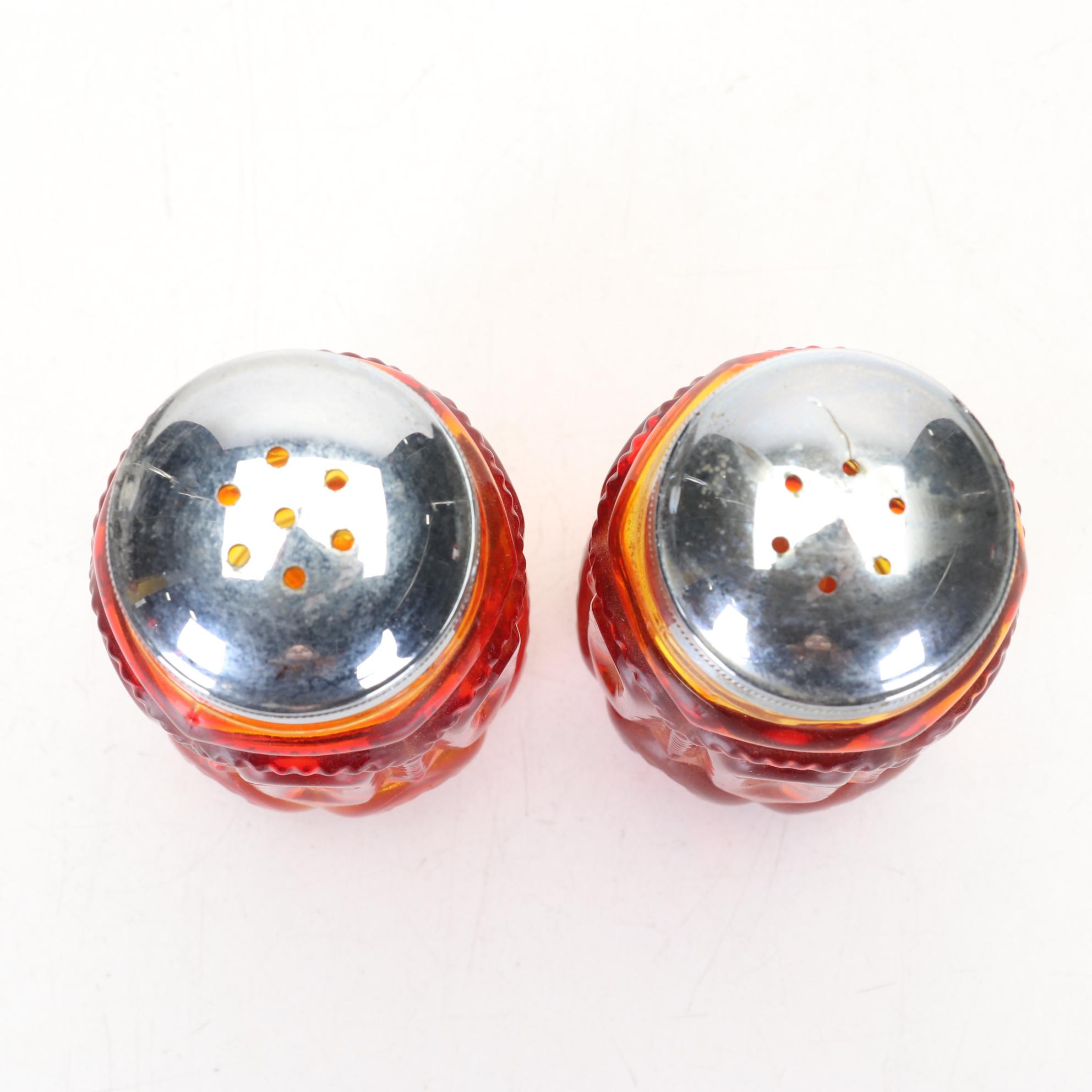 L.G. Wright "Moon and Stars" Amberina Glass Lidded Dish, Candlesticks, and More