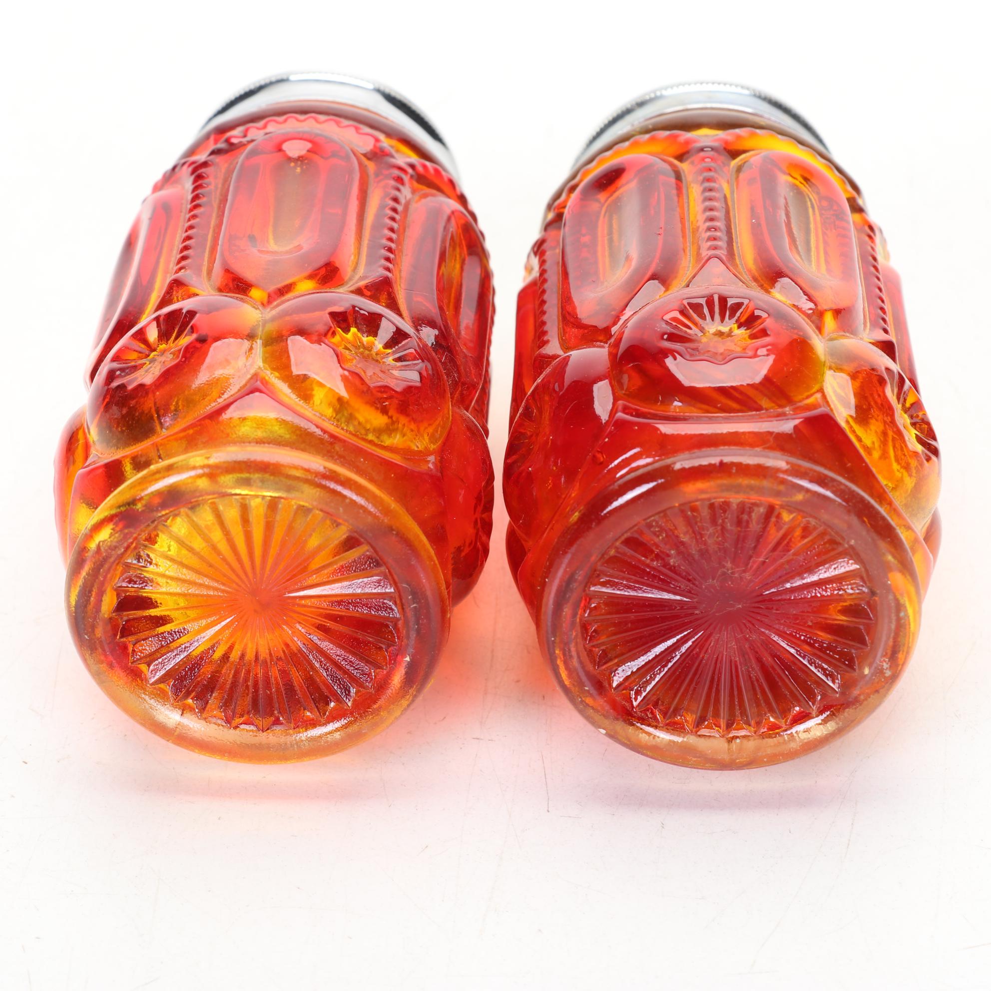 L.G. Wright "Moon and Stars" Amberina Glass Lidded Dish, Candlesticks, and More