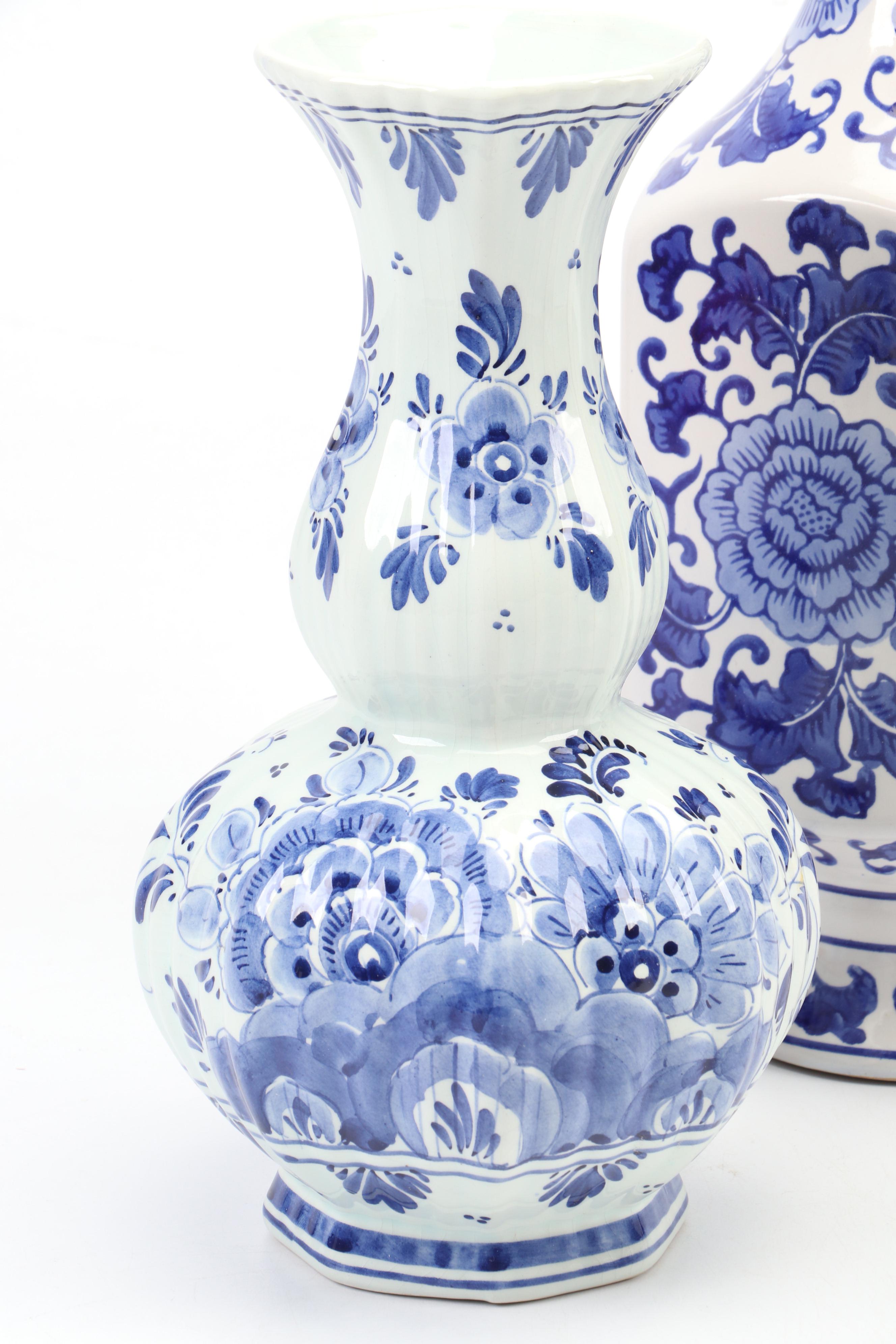 Hand-Painted Delft Ceramic Vase with Floral Motif Ceramic Vase and More