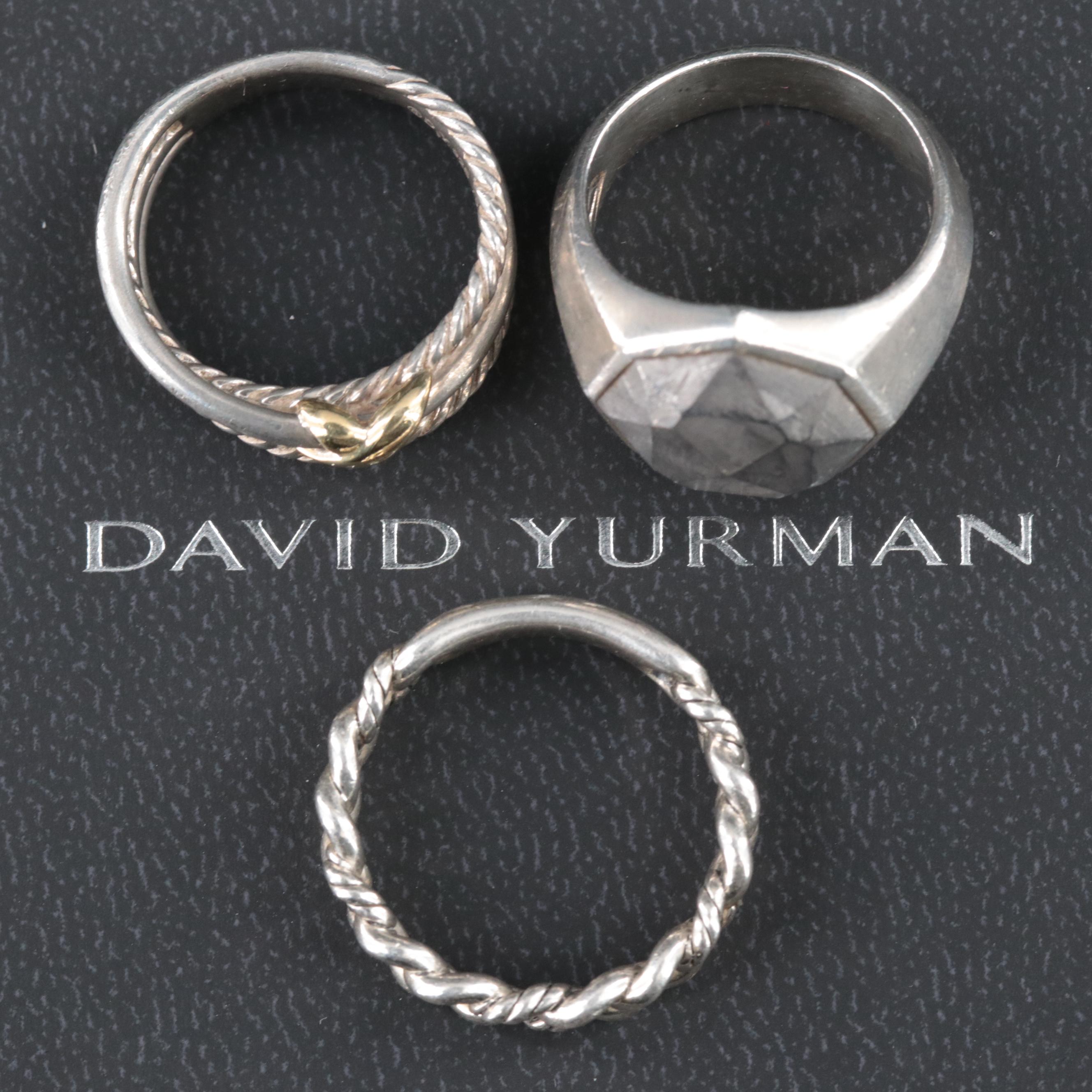 David Yurman Sterling Ring Trio with 18K Accent and Meteorite