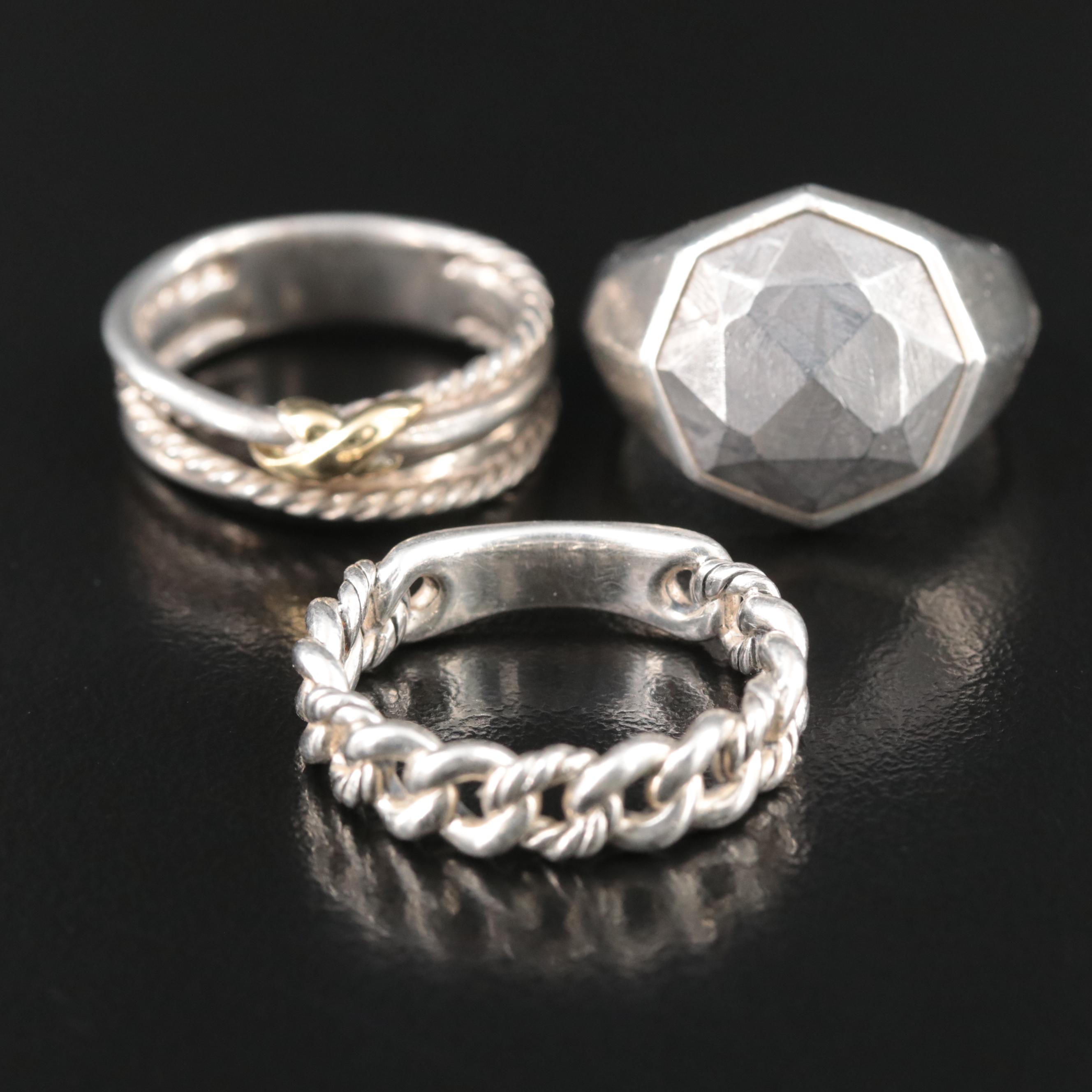 David Yurman Sterling Ring Trio with 18K Accent and Meteorite