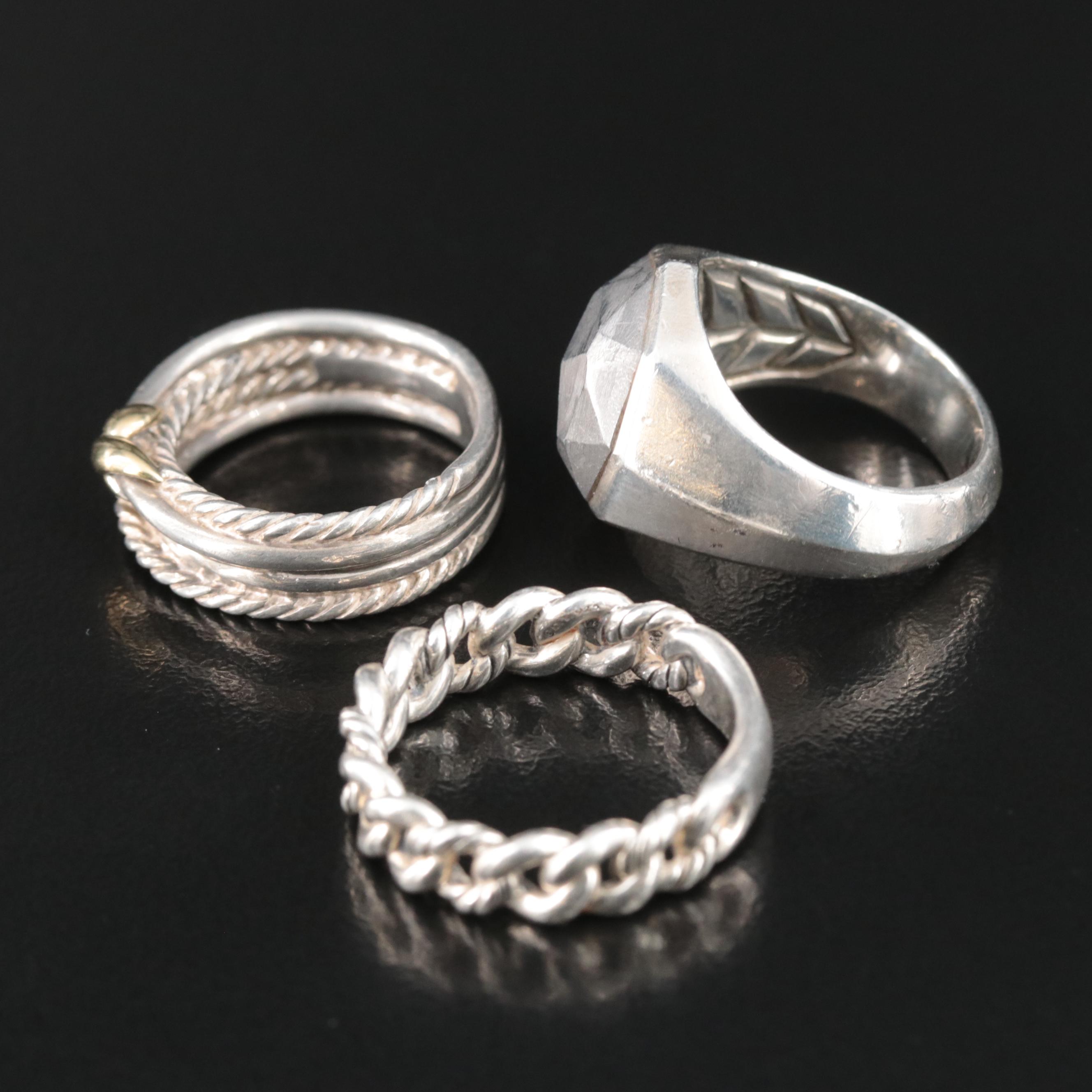 David Yurman Sterling Ring Trio with 18K Accent and Meteorite