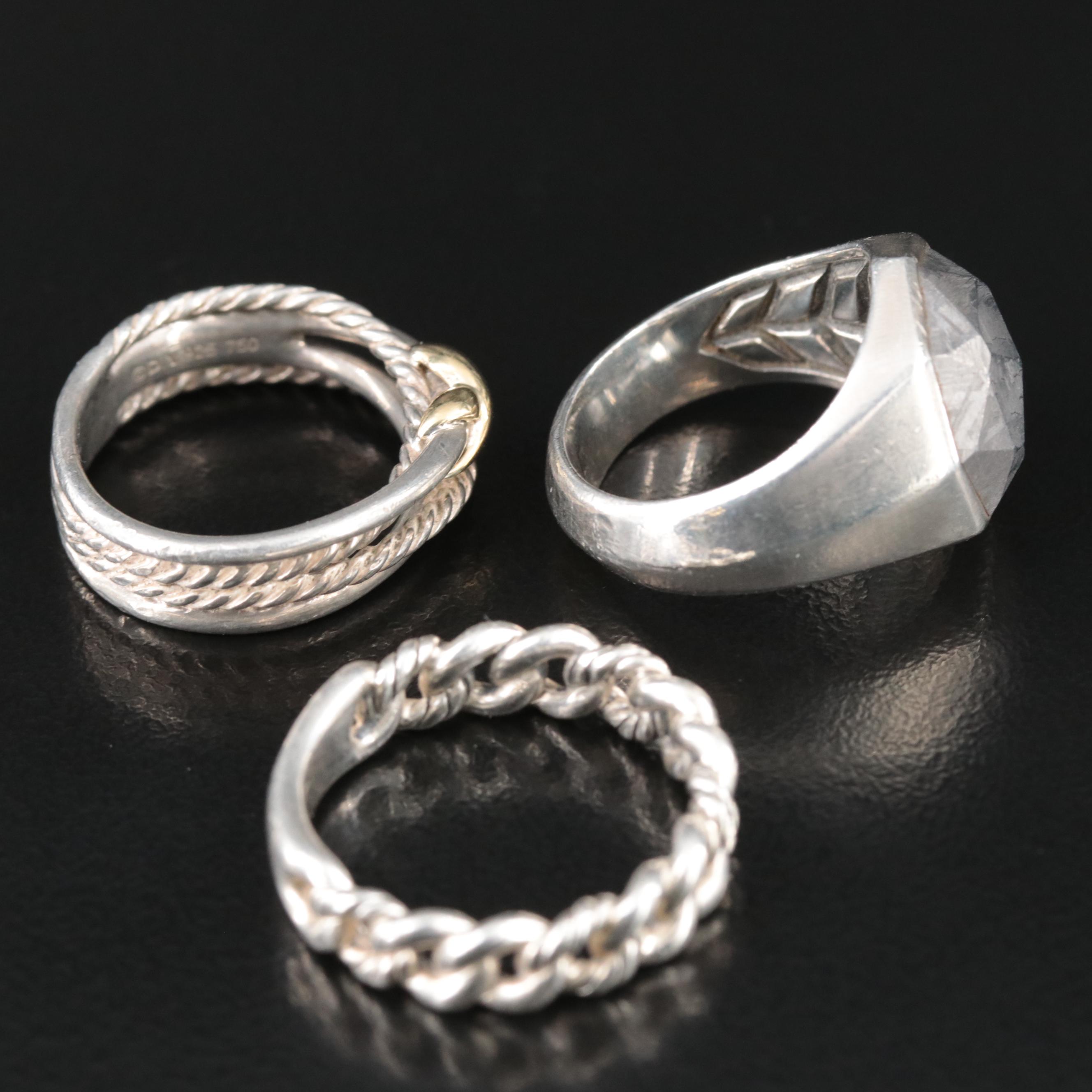 David Yurman Sterling Ring Trio with 18K Accent and Meteorite
