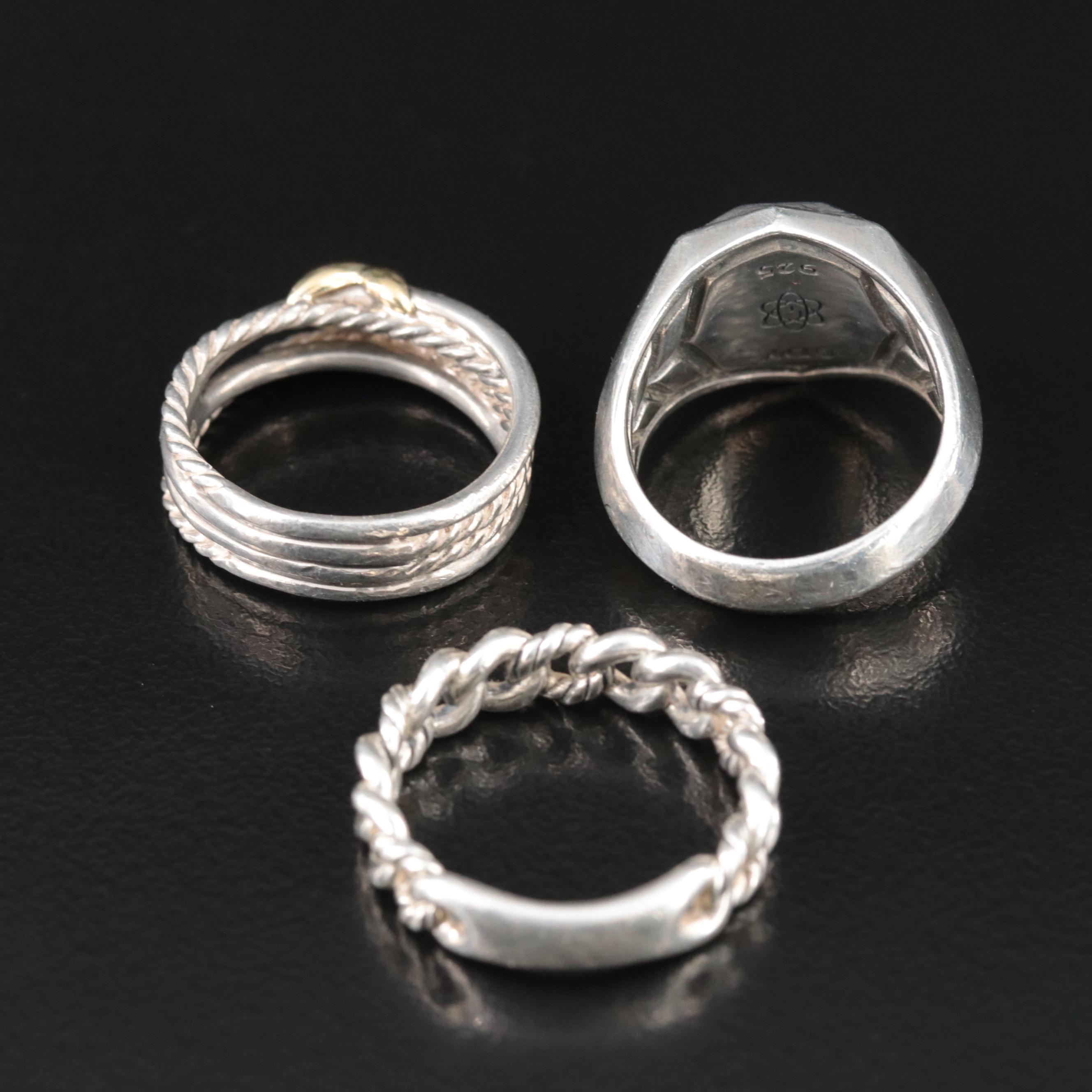 David Yurman Sterling Ring Trio with 18K Accent and Meteorite