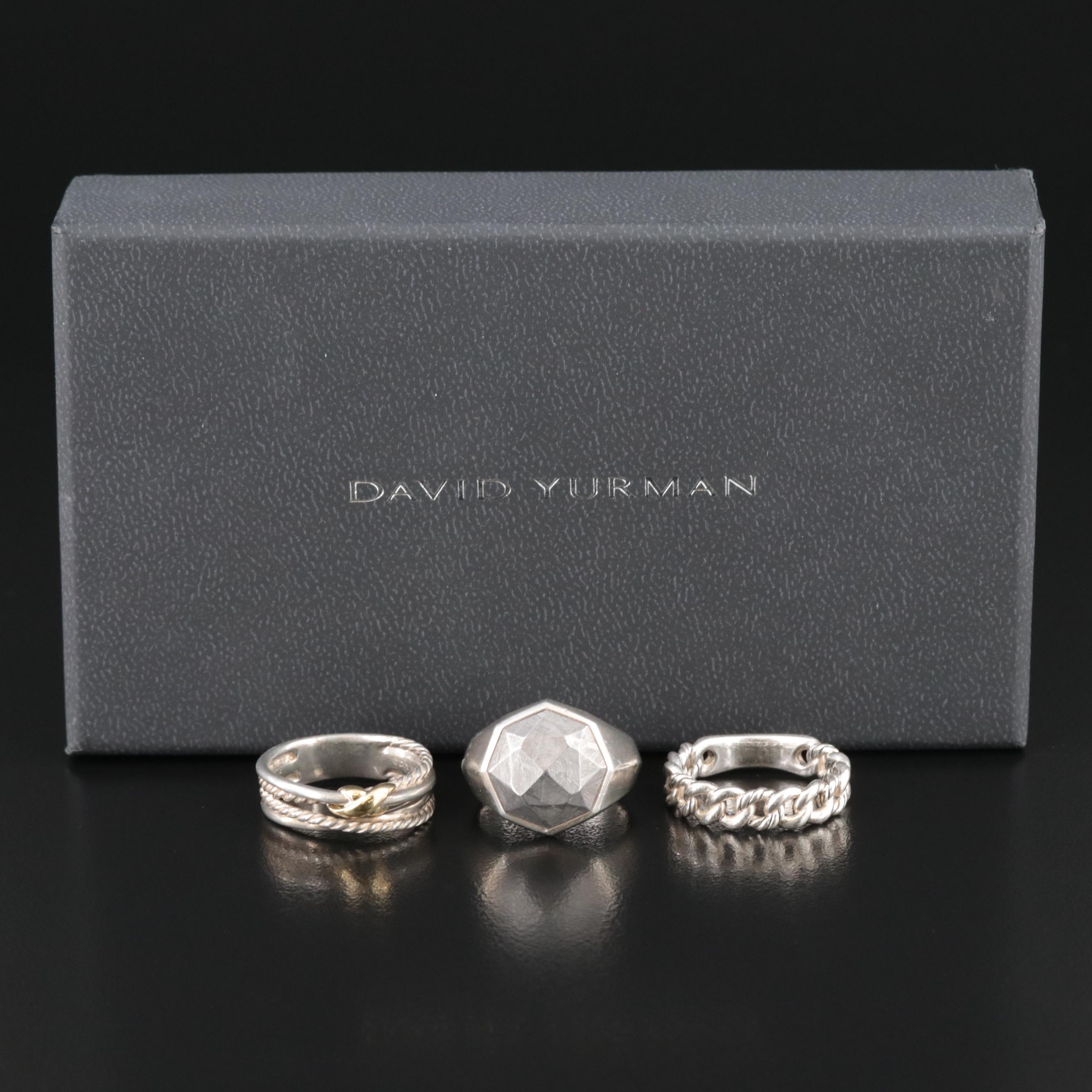 David Yurman Sterling Ring Trio with 18K Accent and Meteorite
