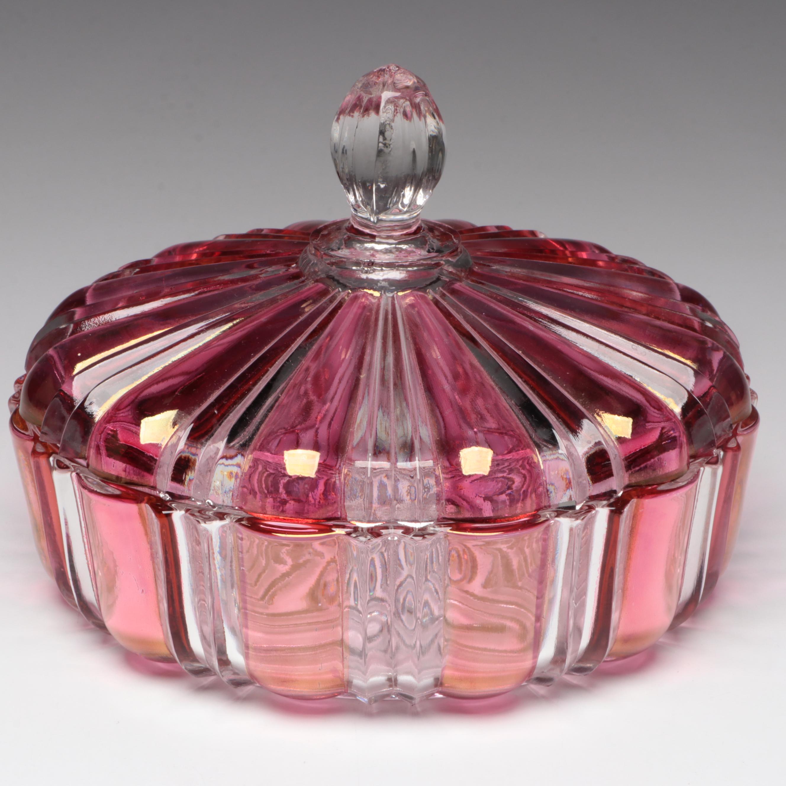 Cranberry and Clear Glass Candy Dish with Other Clear Glass Compote