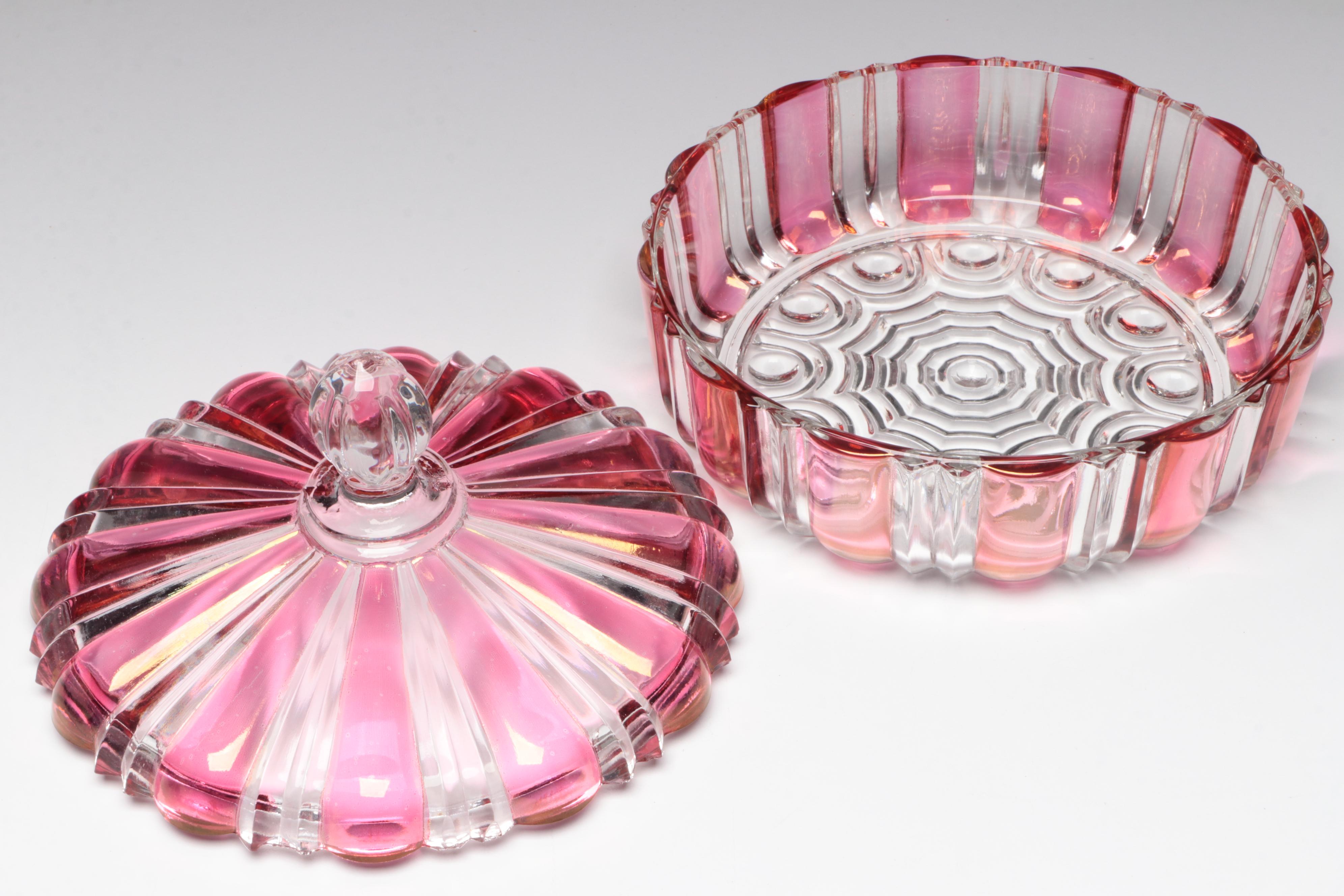 Cranberry and Clear Glass Candy Dish with Other Clear Glass Compote