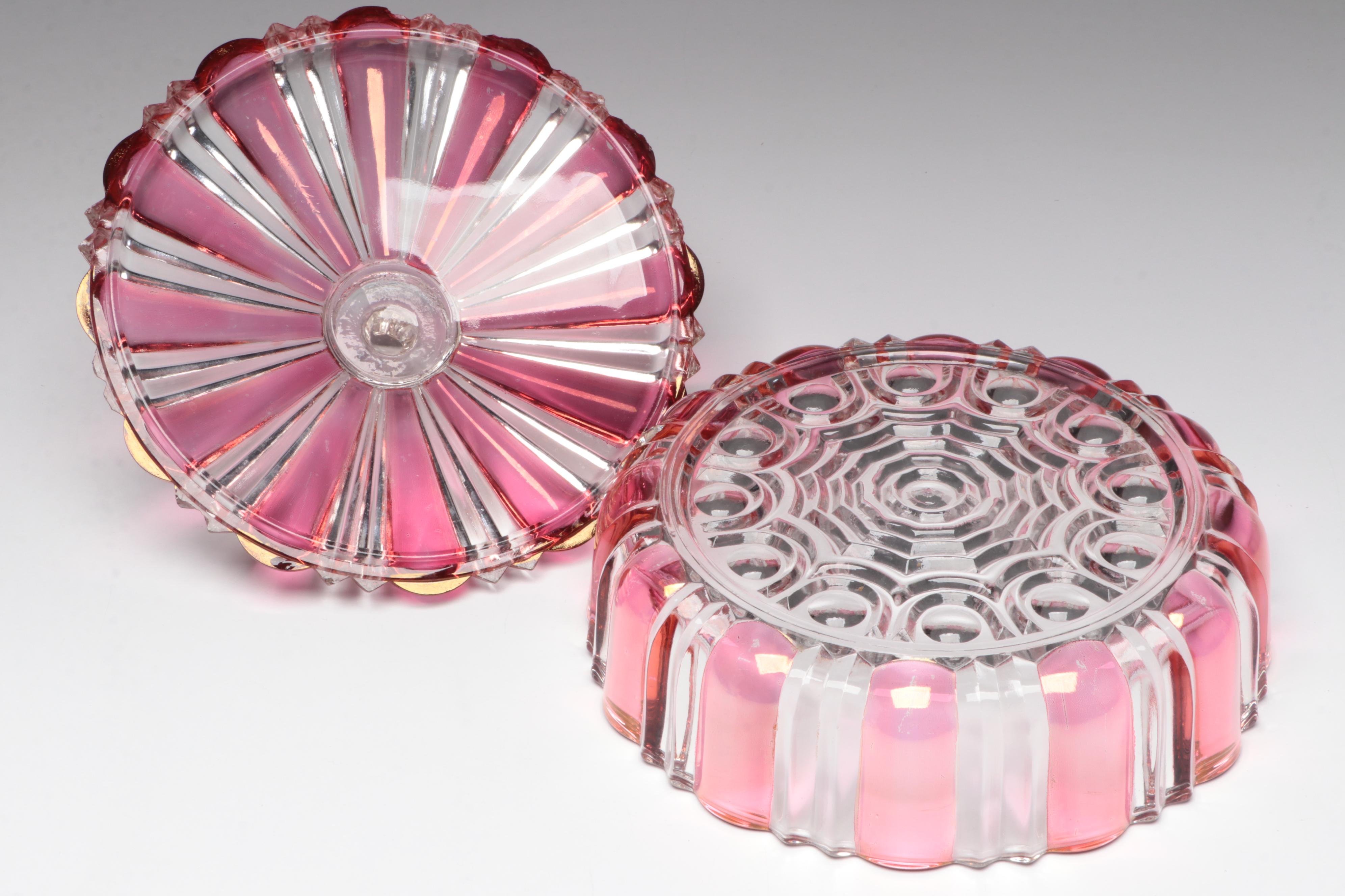 Cranberry and Clear Glass Candy Dish with Other Clear Glass Compote