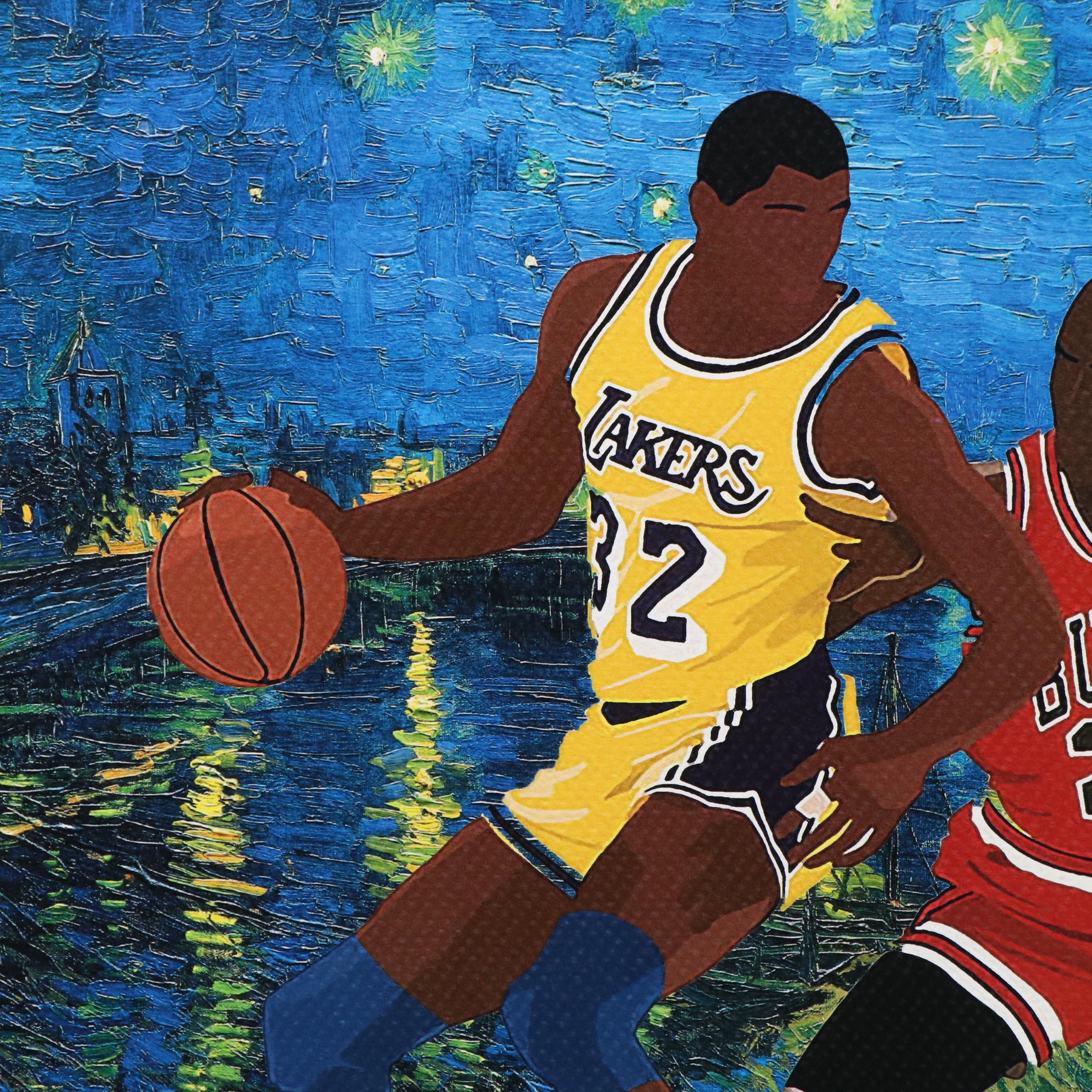 Death NYC Pop Art Graphic Print of Magic Johnson & MIchael Jordan x Starry Night