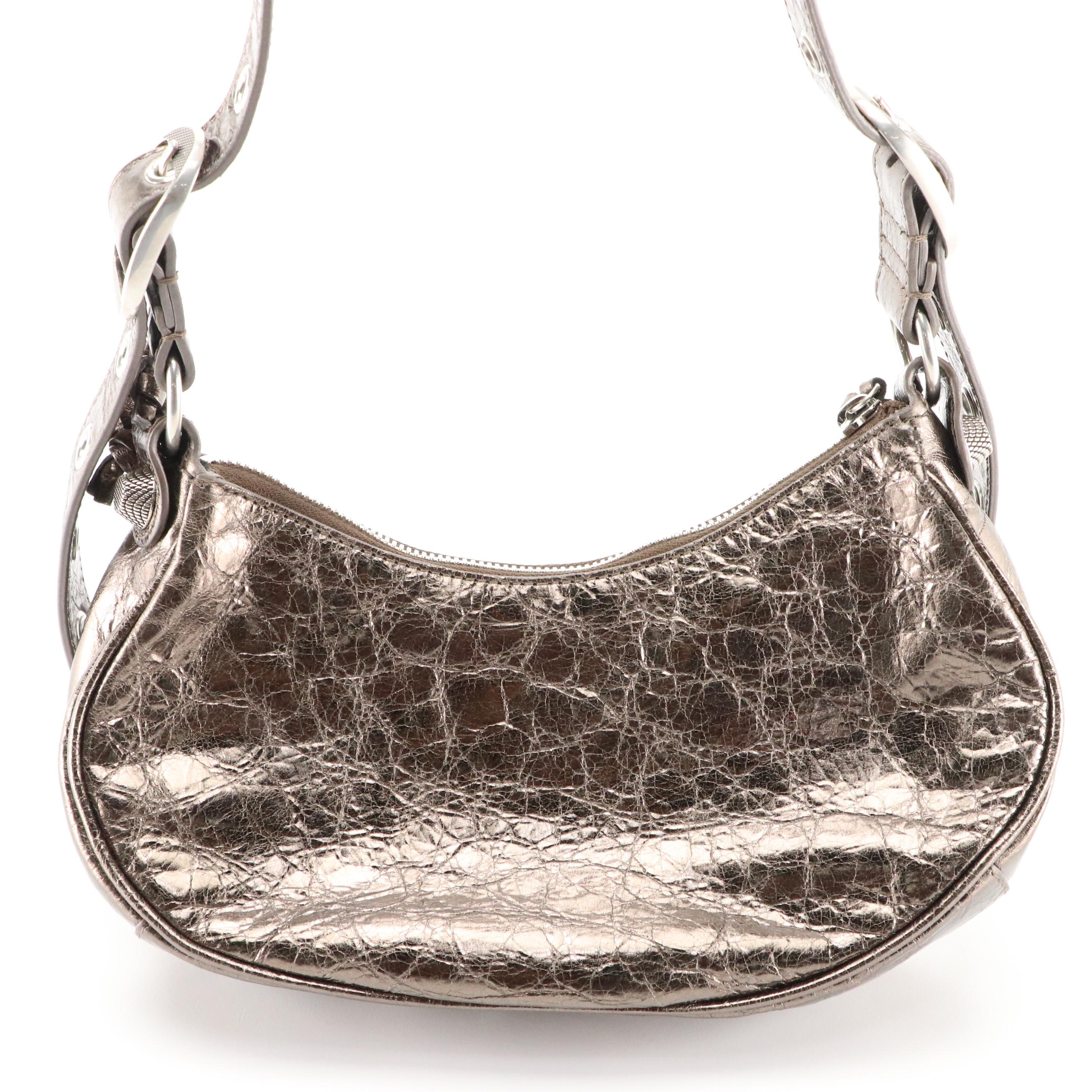 Balenciaga Crinkle Metallic Leather Cagole XS Stud Hobo Shoulder Bag