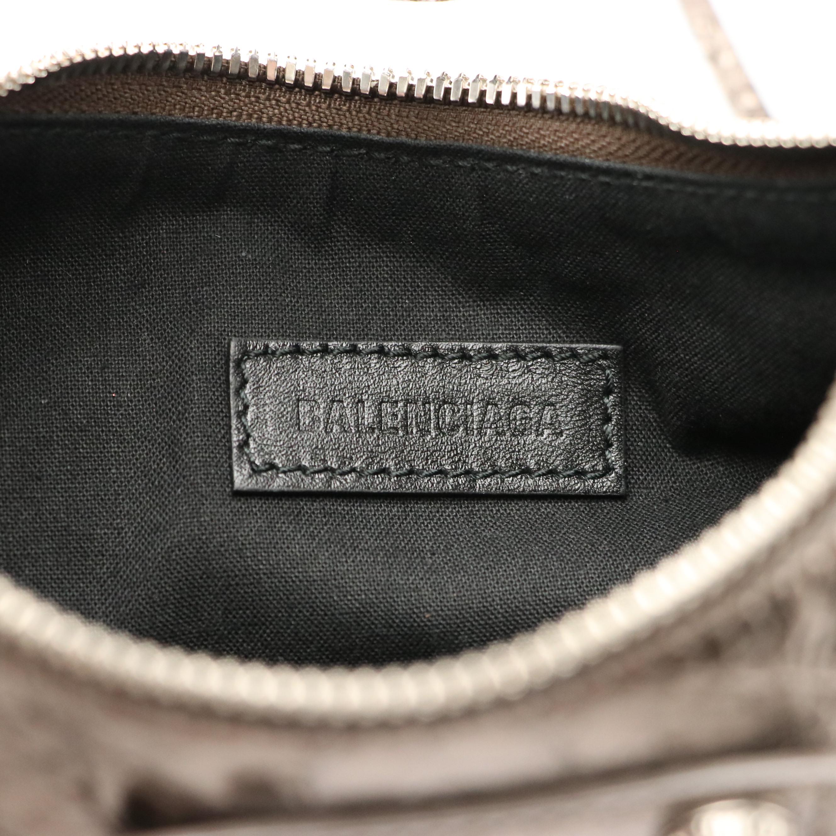 Balenciaga Crinkle Metallic Leather Cagole XS Stud Hobo Shoulder Bag