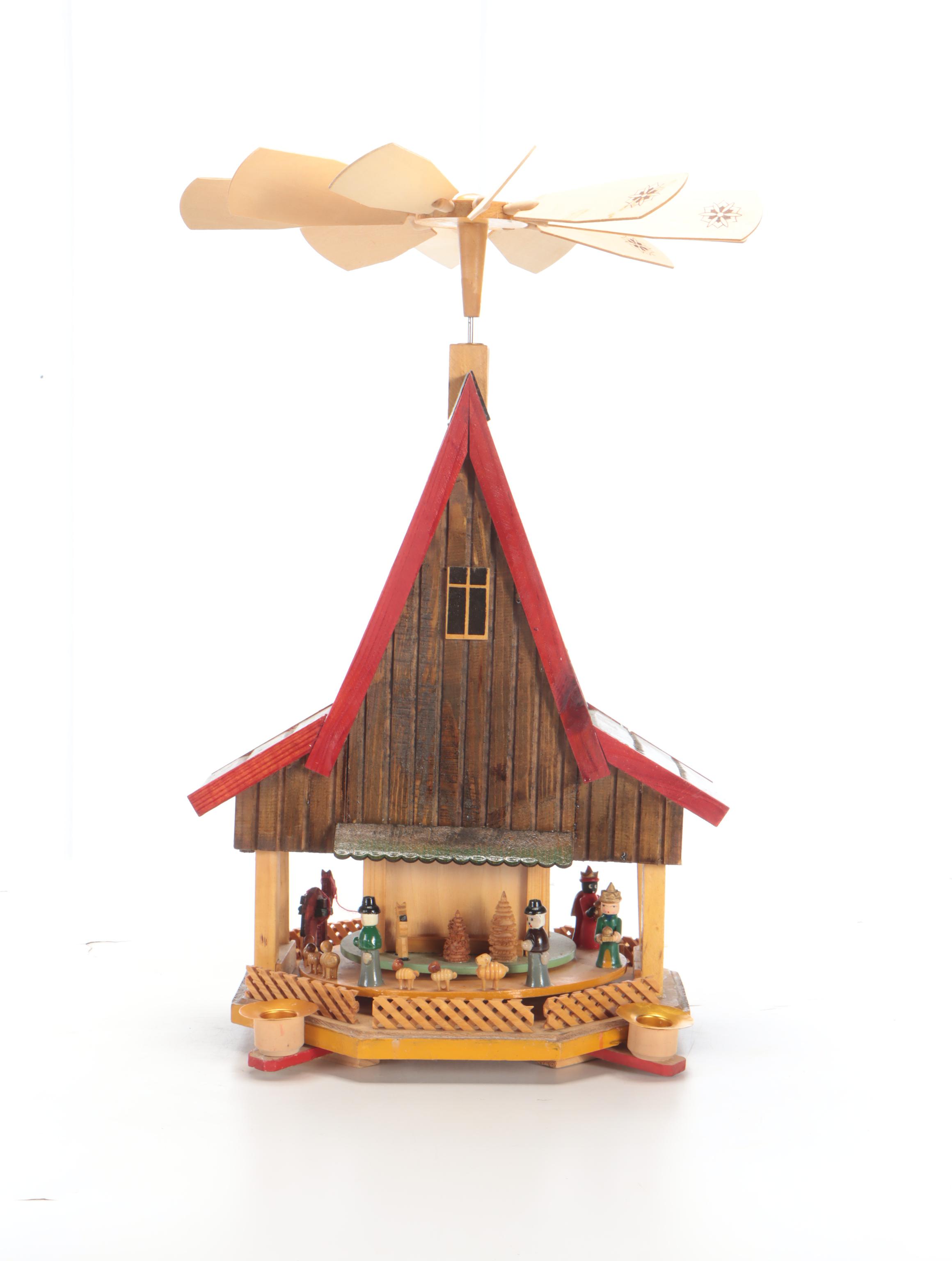Hand-Crafted Wooden Rotating Christmas Pyramid
