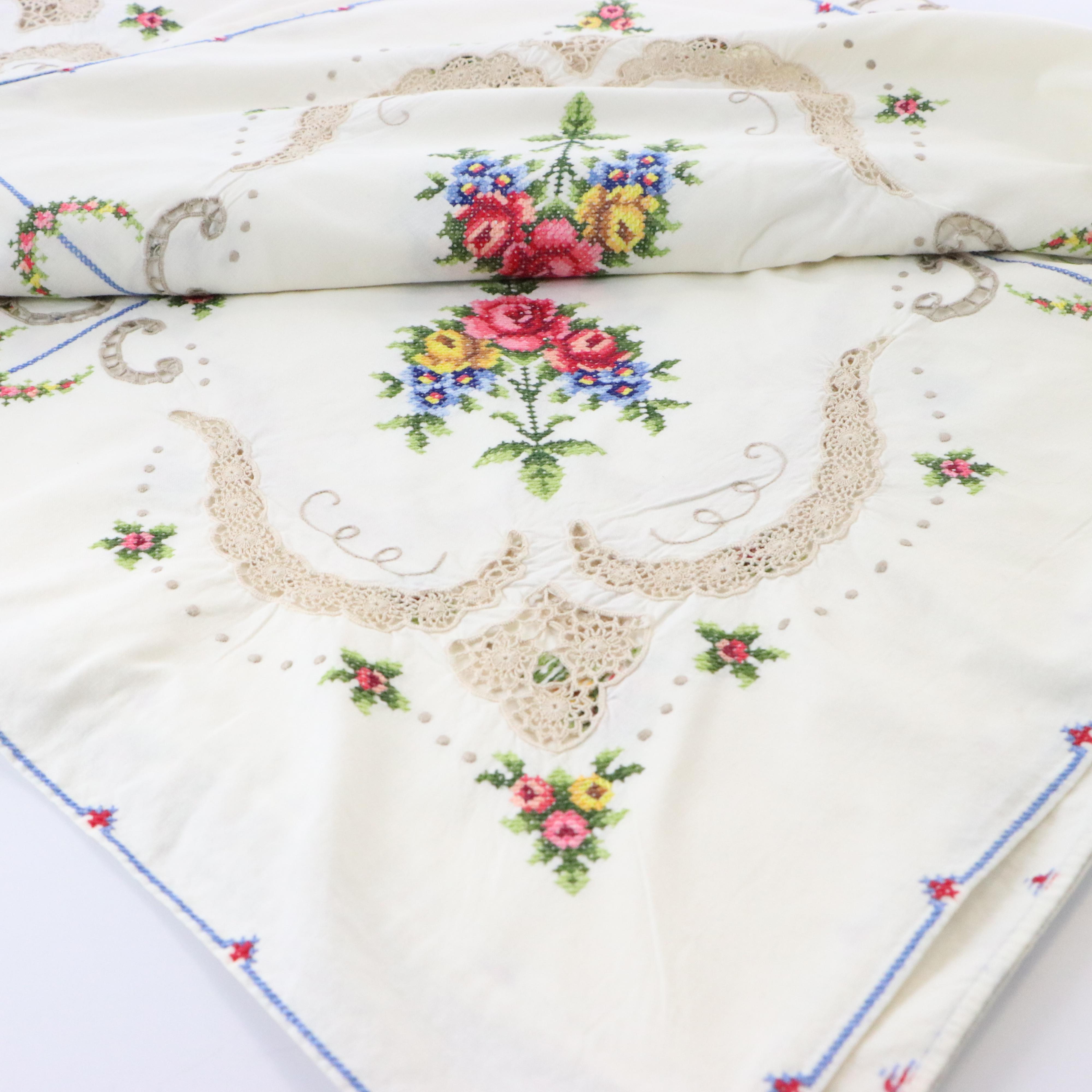 Floral and Butterfly Embroidery and Cutwork Table Linens