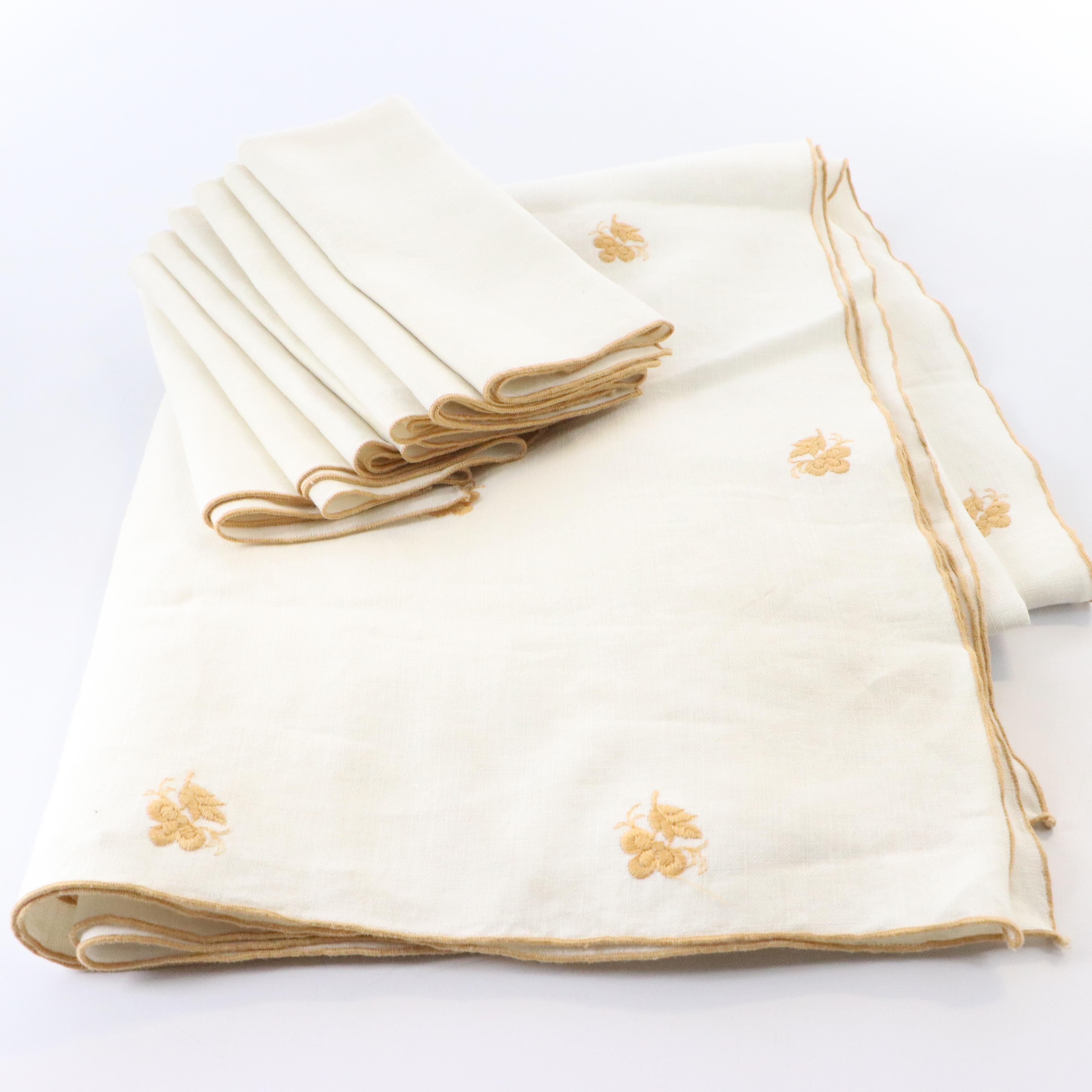 Floral and Butterfly Embroidery and Cutwork Table Linens