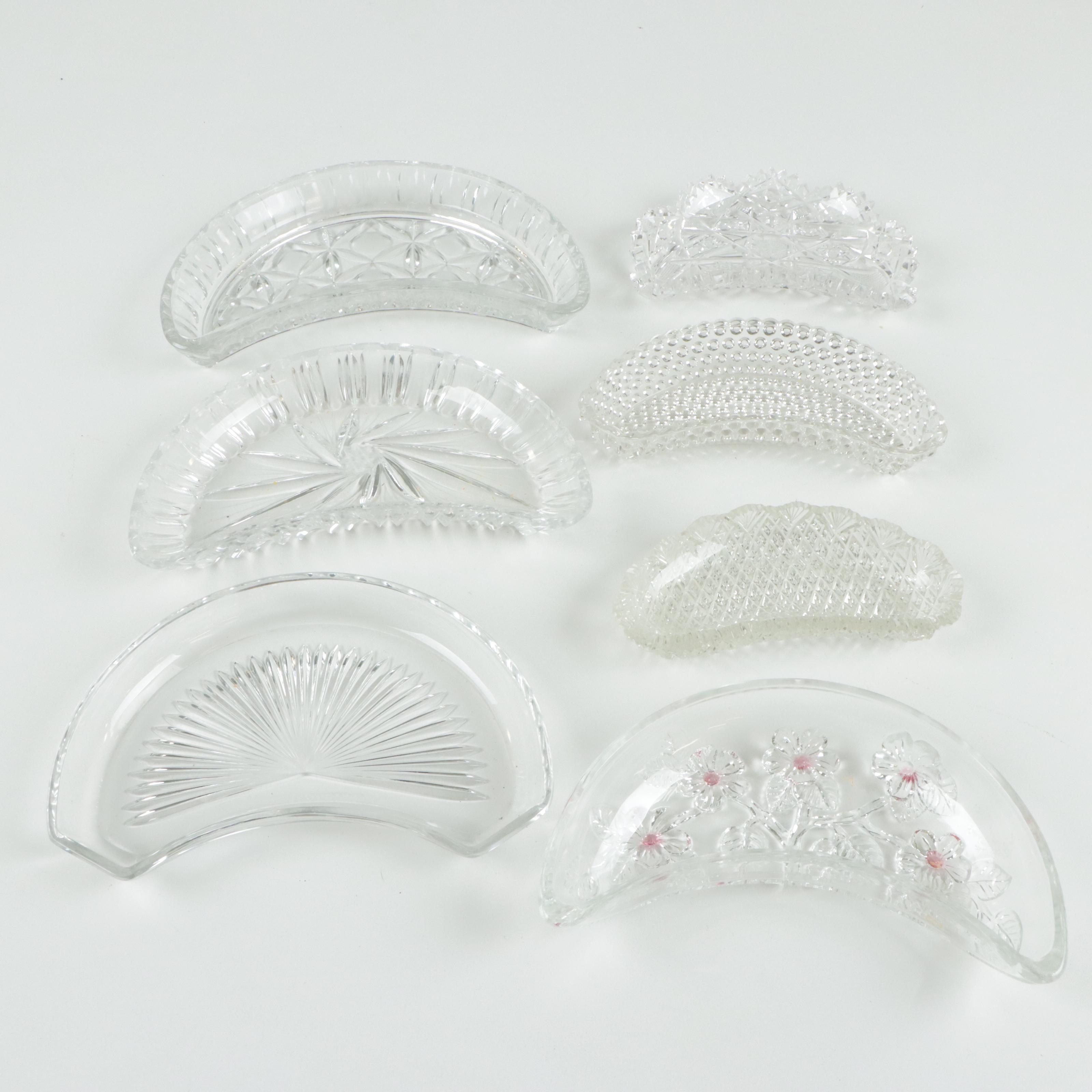 Porcelain and Glass Bone Dishes and Crescent Salad Dishes