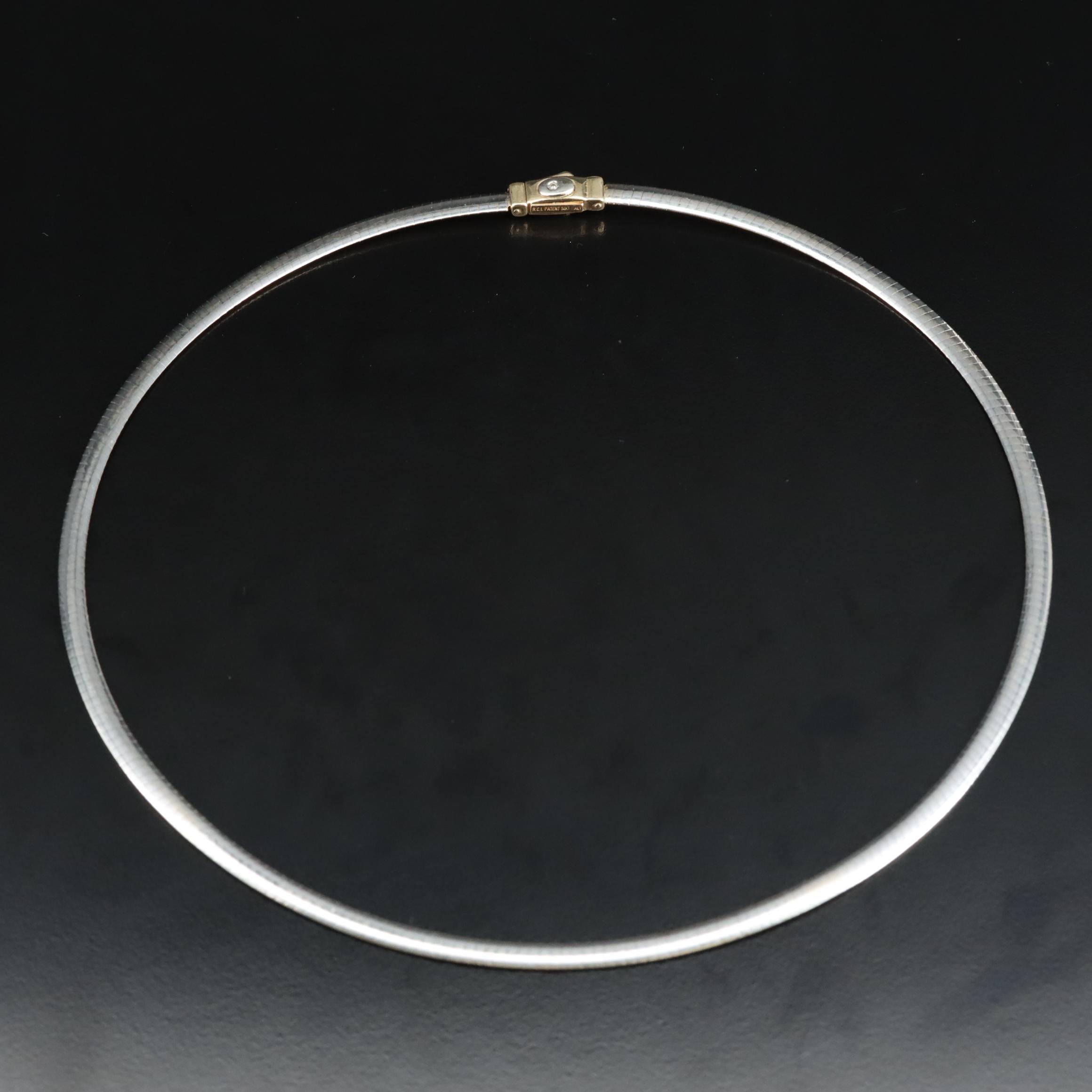 14K Reversible Omega Necklace with Diamond Accent Clasp