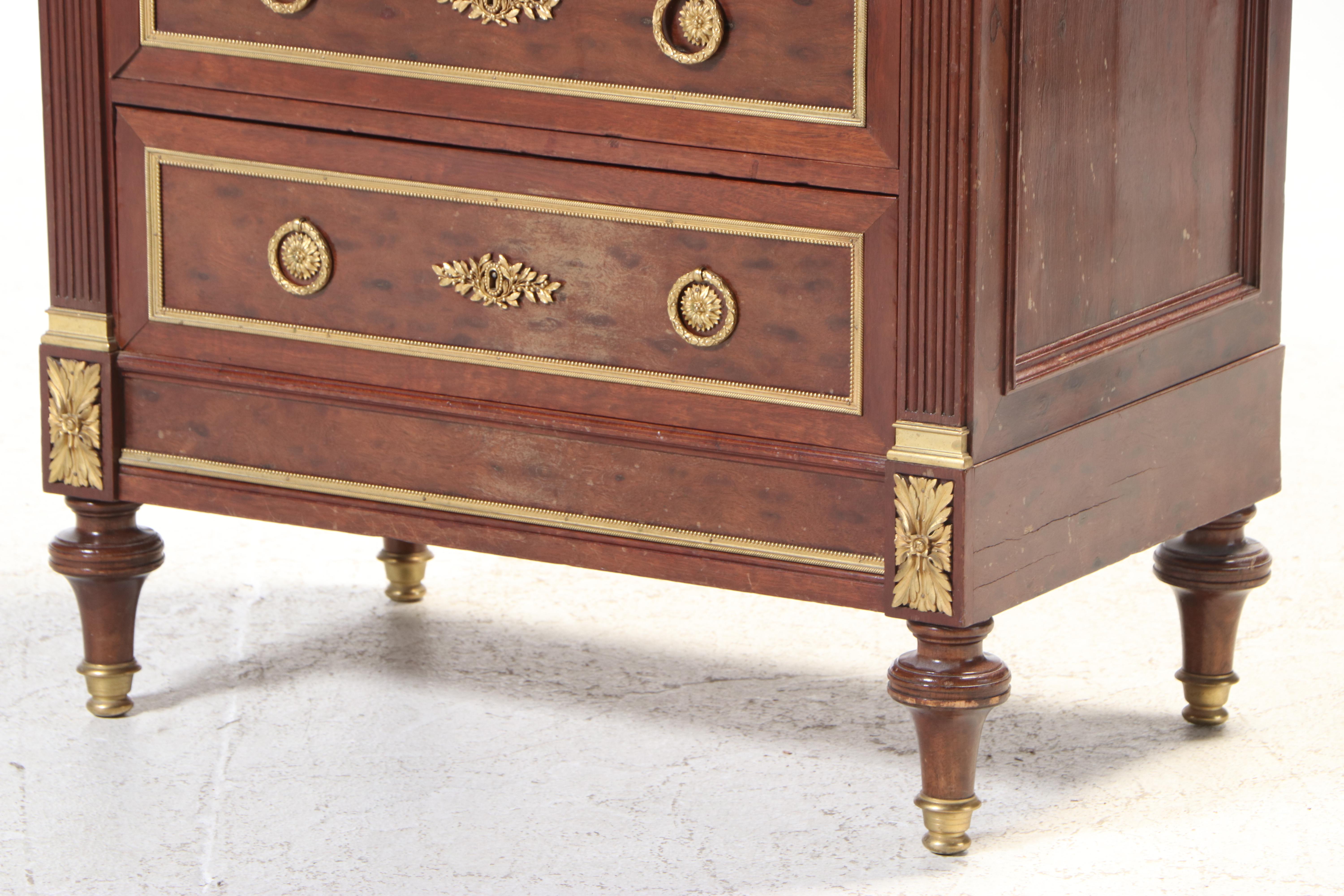 Louis XVI Style Gilt Metal-Mounted Hardwood and Green Marble Semanier