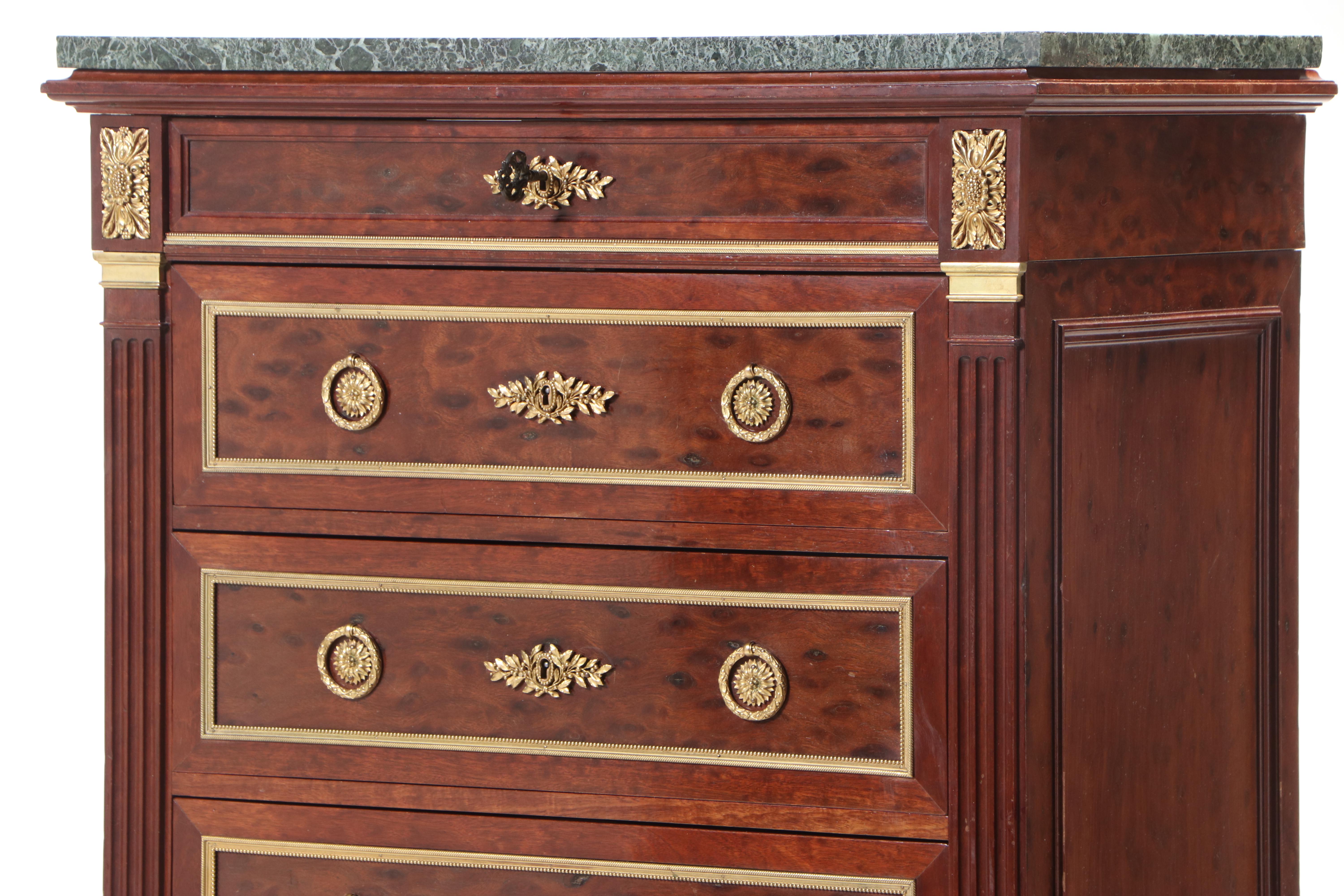 Louis XVI Style Gilt Metal-Mounted Hardwood and Green Marble Semanier