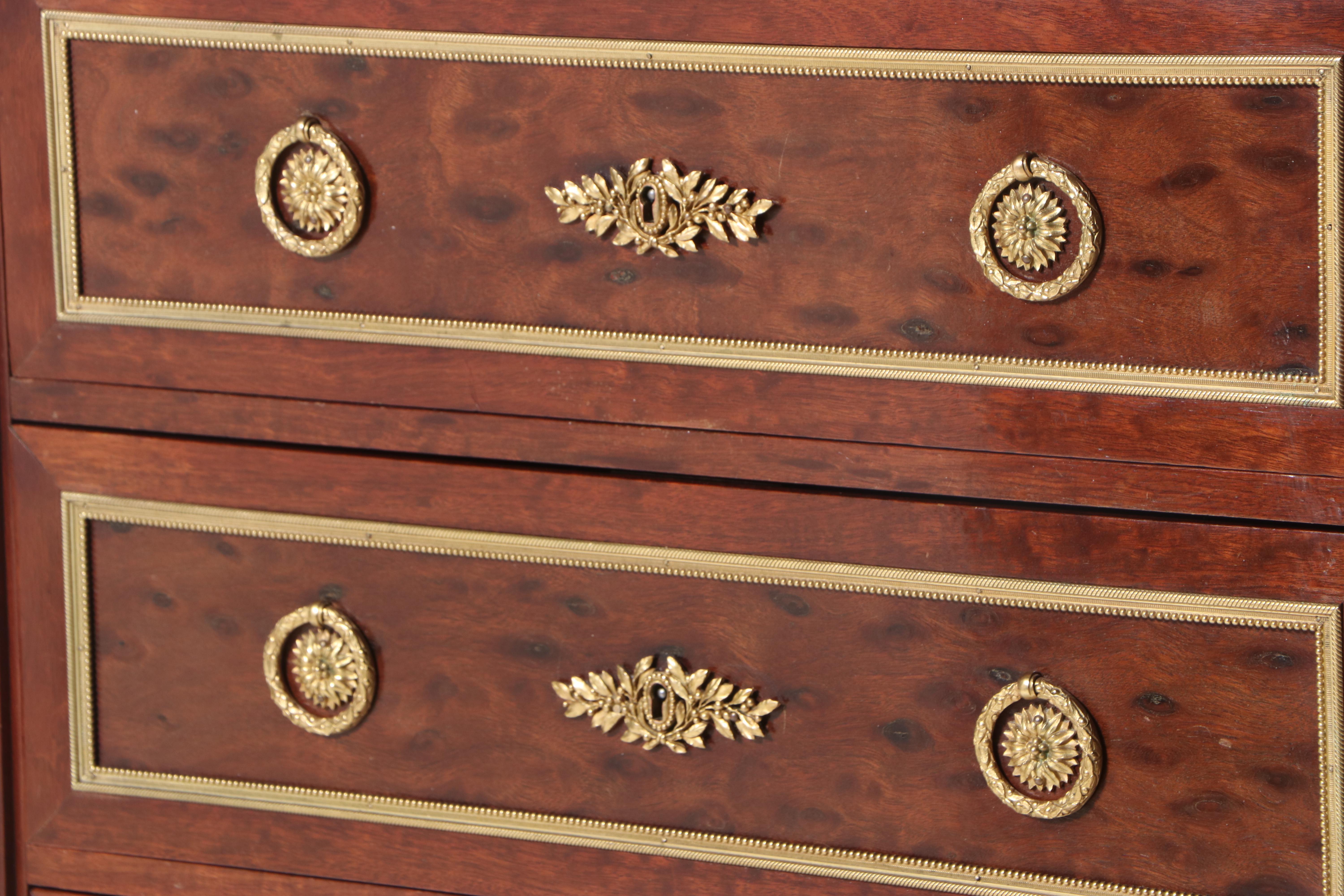 Louis XVI Style Gilt Metal-Mounted Hardwood and Green Marble Semanier