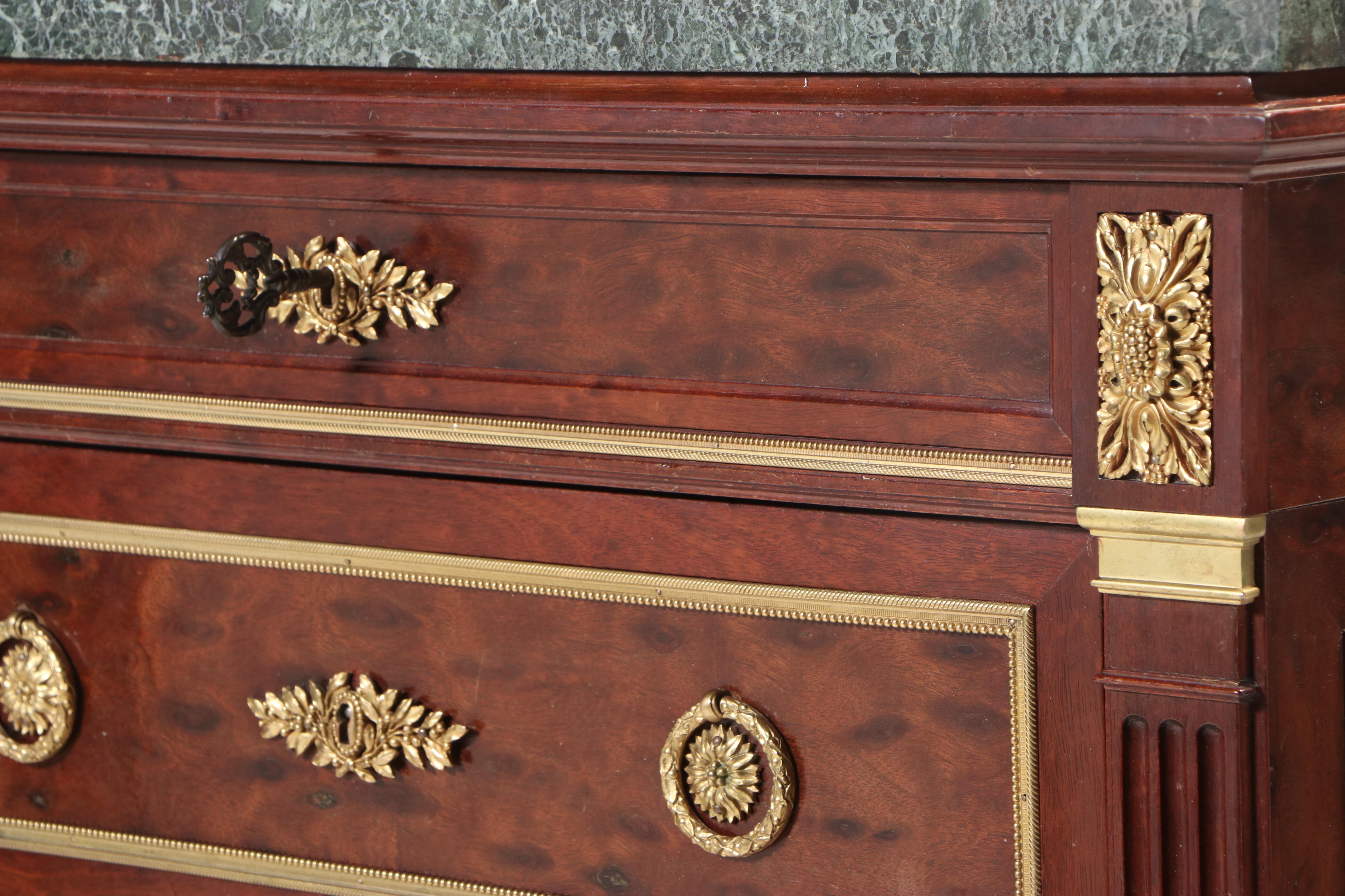 Louis XVI Style Gilt Metal-Mounted Hardwood and Green Marble Semanier